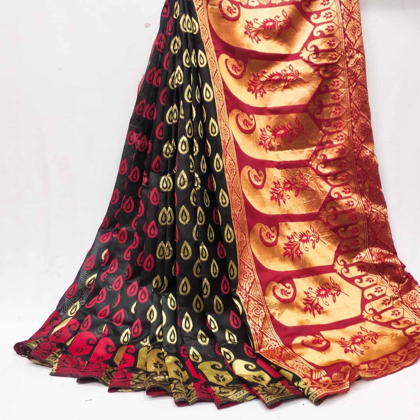     			dravya womens Cotton Blend Woven Banarasi saree Without Blouse Piece ( Black )