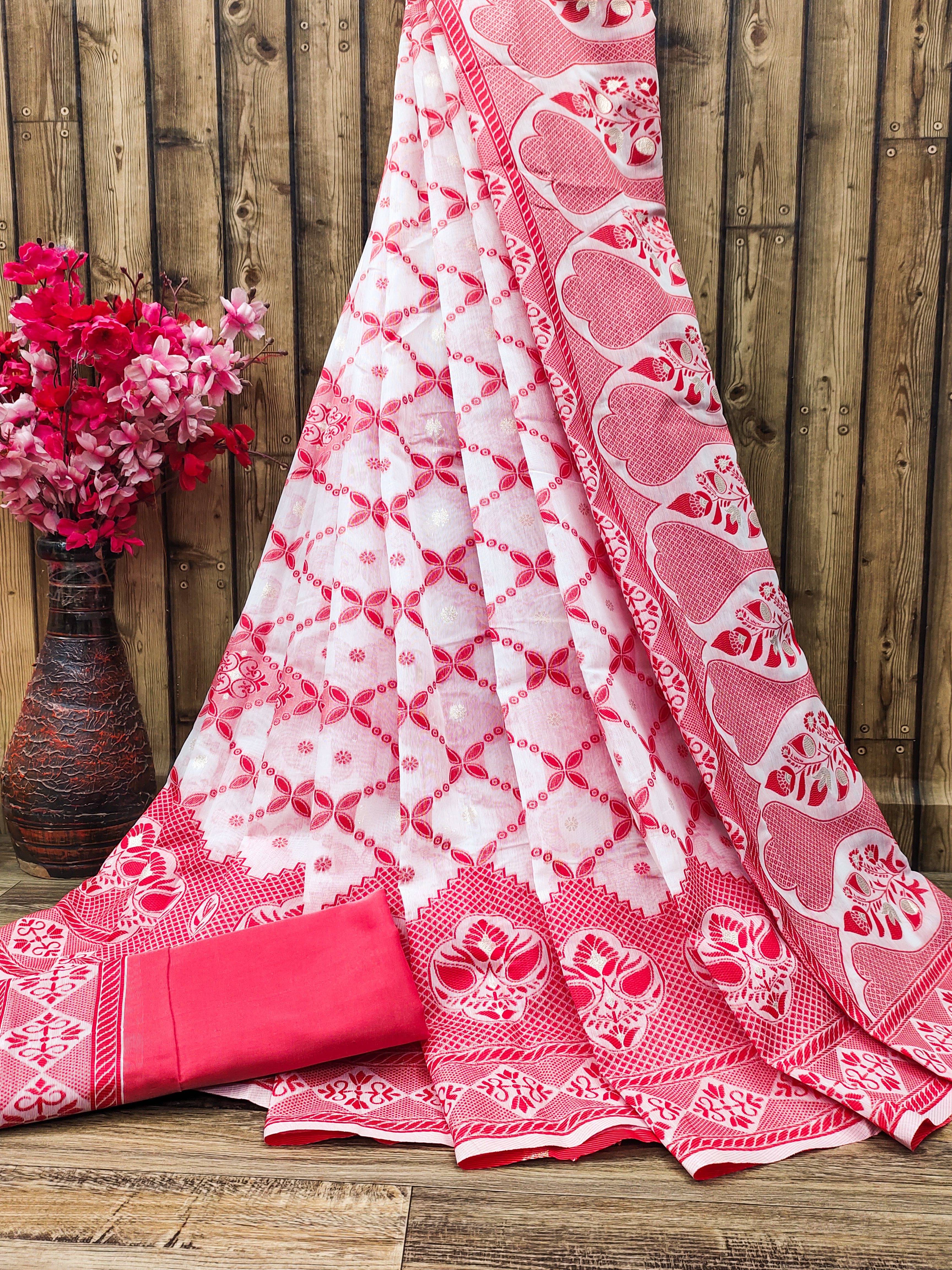 dravya womens Cotton Woven Banarasi saree With Unstitched Blouse Piece ( Red ) dravya womens Cotton Woven Banarasi saree With Unstitched Blouse Piece ( Red )