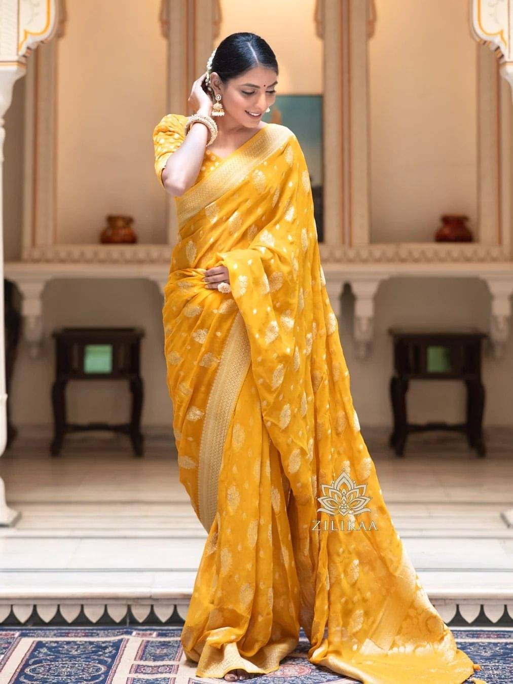 dravya womens Jacquard Printed Banarasi saree With Unstitched Blouse Piece ( Yellow ) dravya womens Jacquard Printed Banarasi saree With Unstitched Blouse Piece ( Yellow )