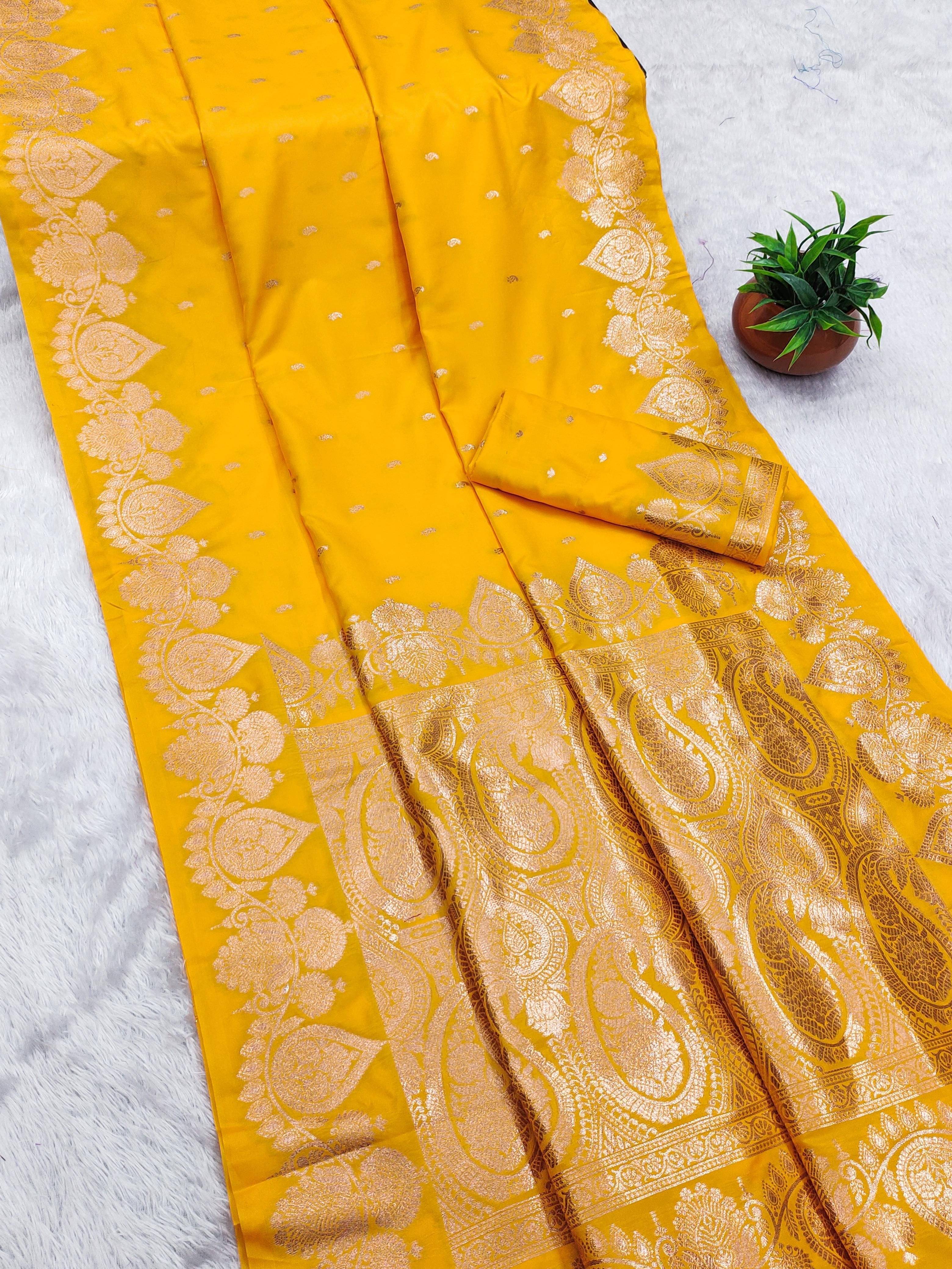 dravya womens Jacquard Woven Banarasi saree With Unstitched Blouse Piece ( Yellow ) dravya womens Jacquard Woven Banarasi saree With Unstitched Blouse Piece ( Yellow )
