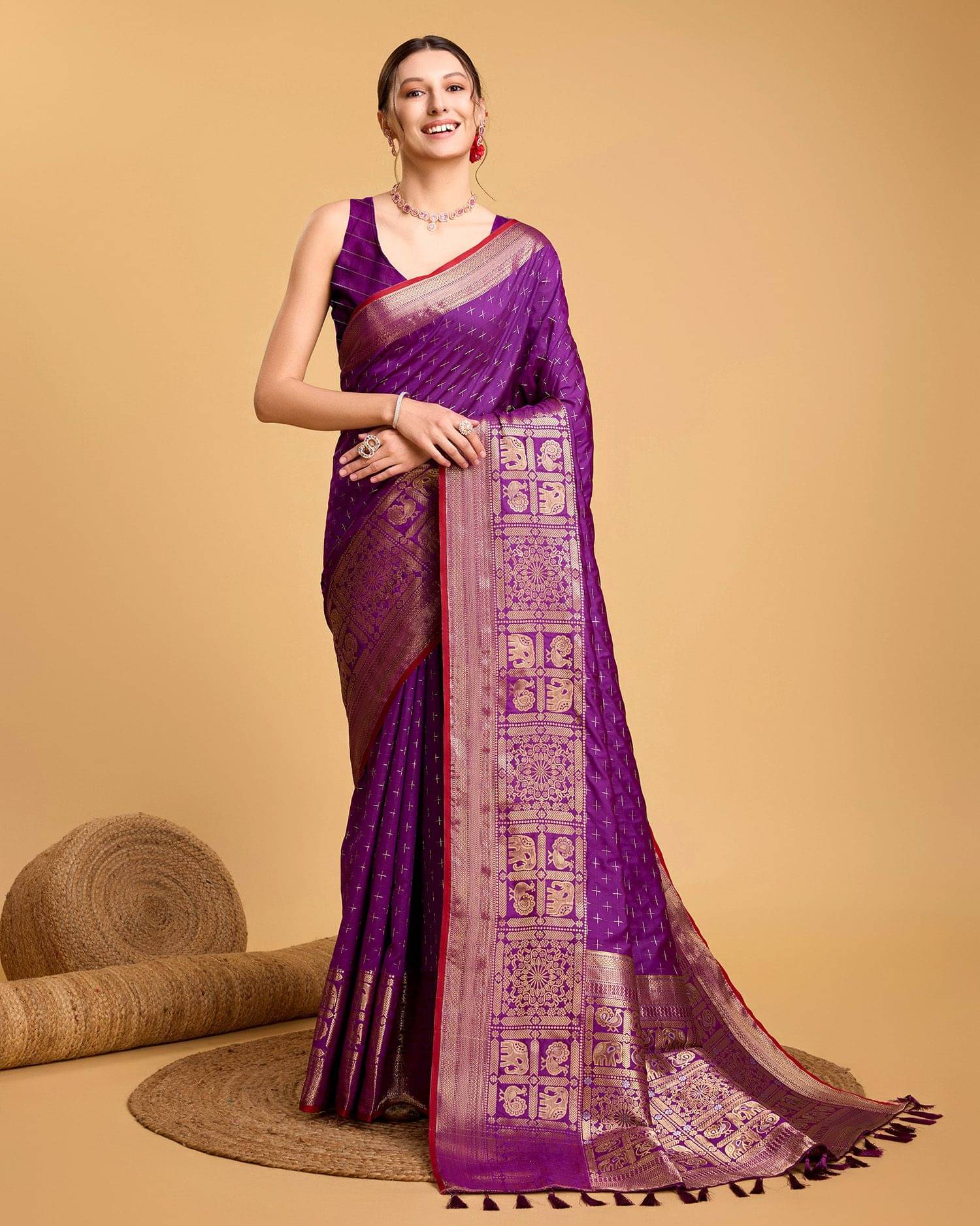 dravya womens Jacquard Woven Banarasi saree With Unstitched Blouse Piece ( Purple ) dravya womens Jacquard Woven Banarasi saree With Unstitched Blouse Piece ( Purple )