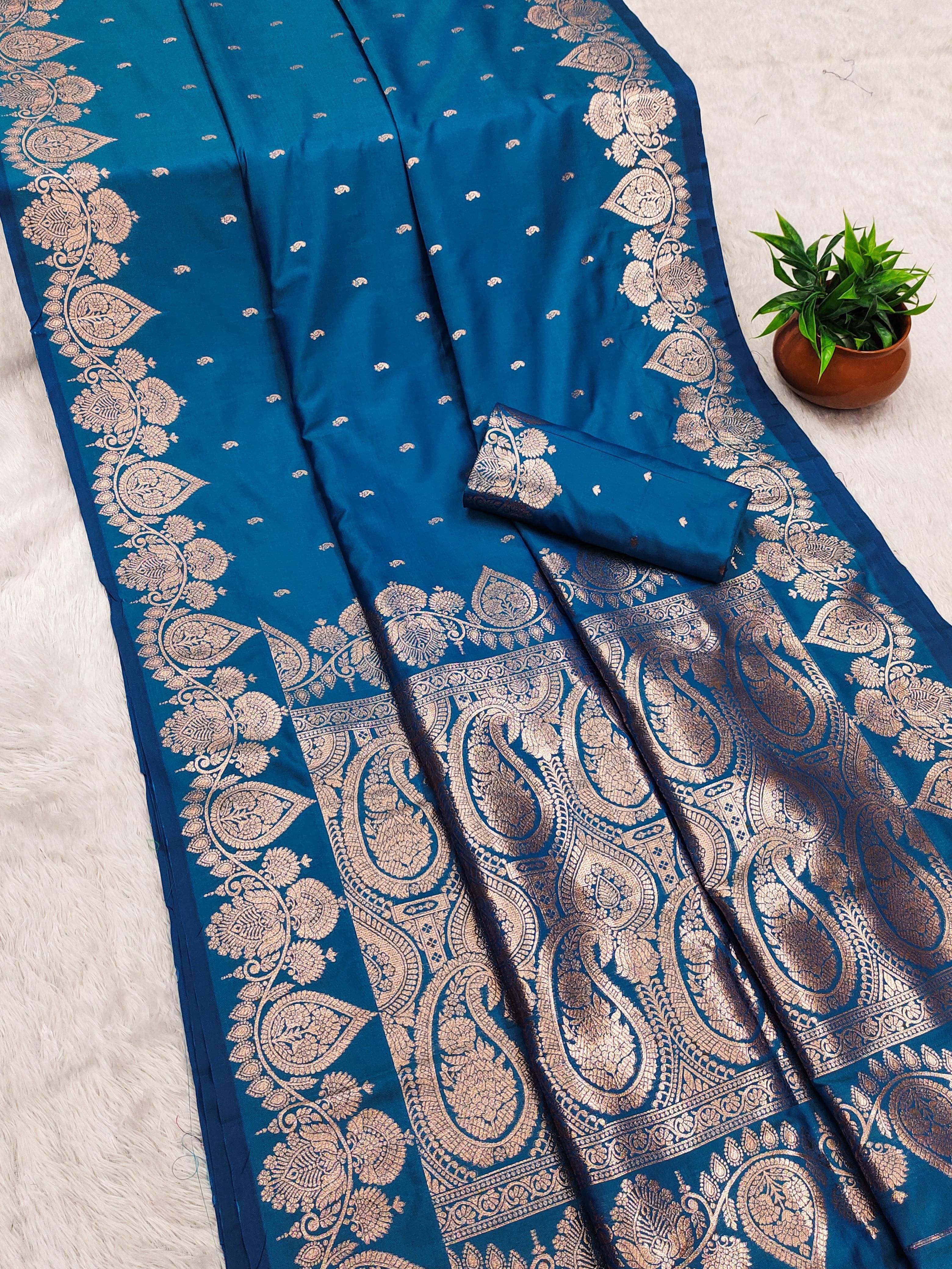     			dravya womens Jacquard Woven Banarasi saree With Unstitched Blouse Piece ( Blue )