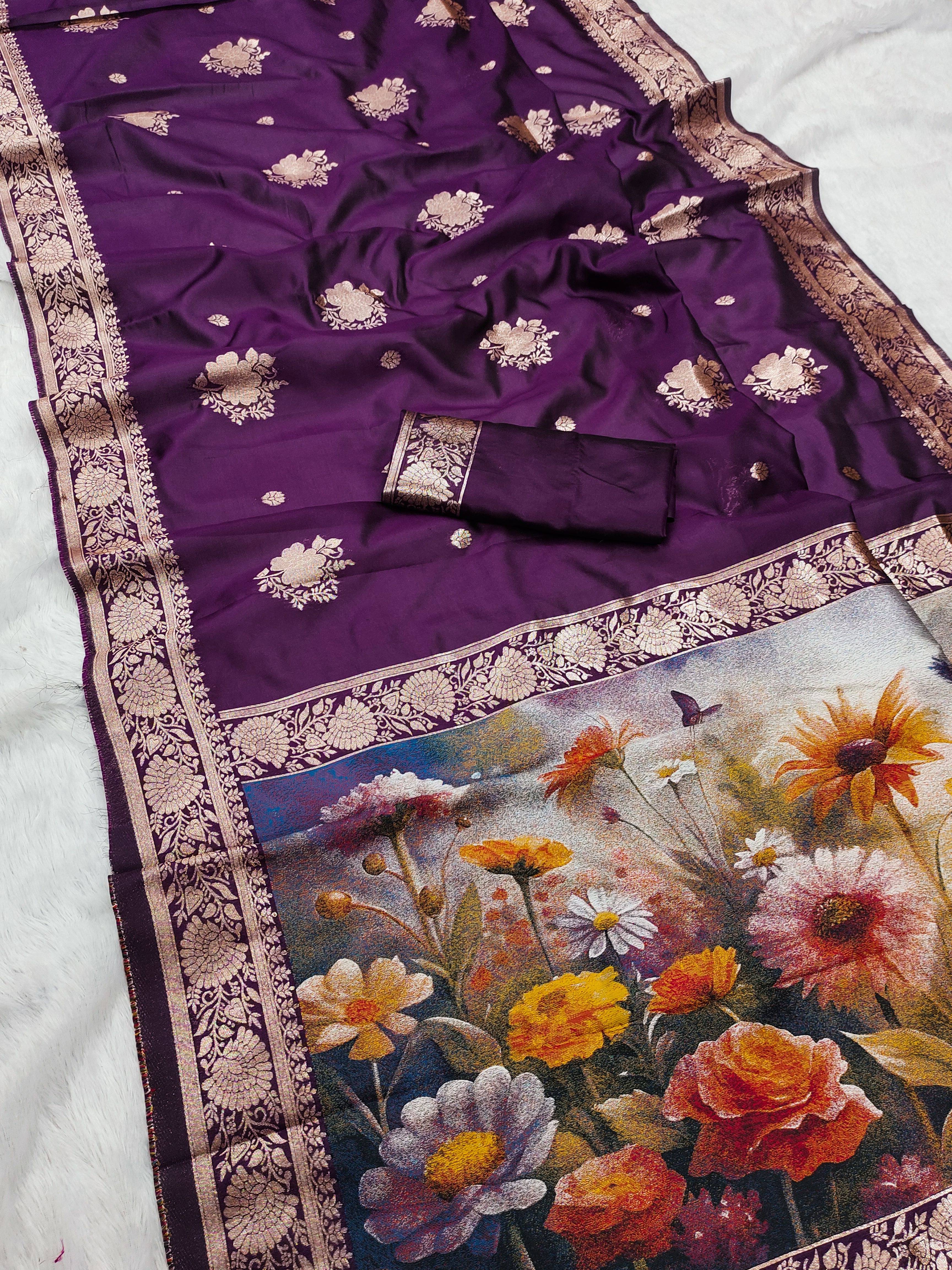 dravya womens Jacquard Woven Banarasi saree With Unstitched Blouse Piece ( Purple ) dravya womens Jacquard Woven Banarasi saree With Unstitched Blouse Piece ( Purple )