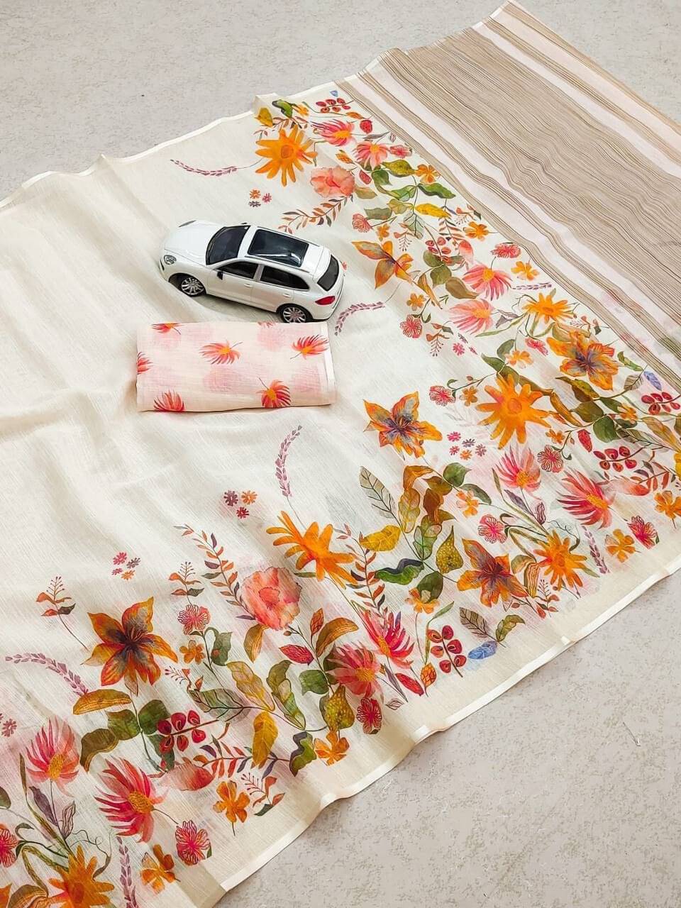 dravya womens Linen Printed Banarasi saree With Unstitched Blouse Piece ( Multicolor ) dravya womens Linen Printed Banarasi saree With Unstitched Blouse Piece ( Multicolor )