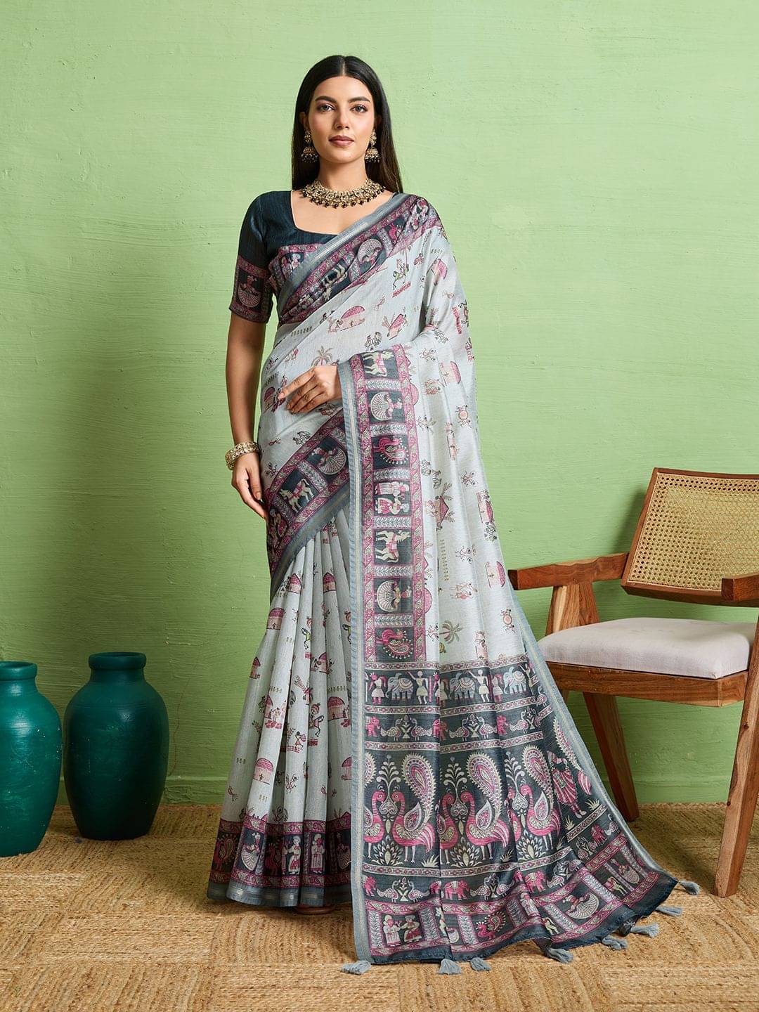 dravya womens Silk Blend Embellished Banarasi saree With Unstitched Blouse Piece ( Grey ) dravya womens Silk Blend Embellished Banarasi saree With Unstitched Blouse Piece ( Grey )
