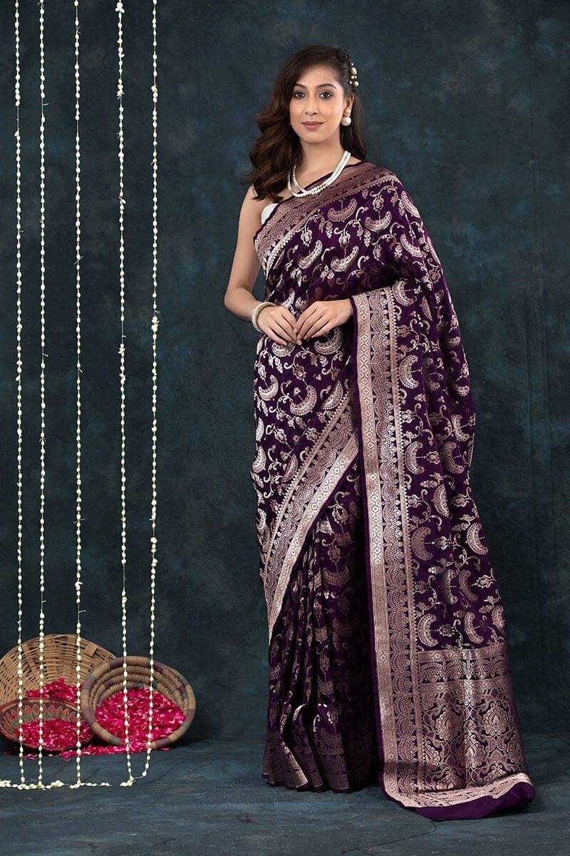 dravya womens Silk Blend Woven Banarasi saree With Unstitched Blouse Piece ( Purple ) dravya womens Silk Blend Woven Banarasi saree With Unstitched Blouse Piece ( Purple )