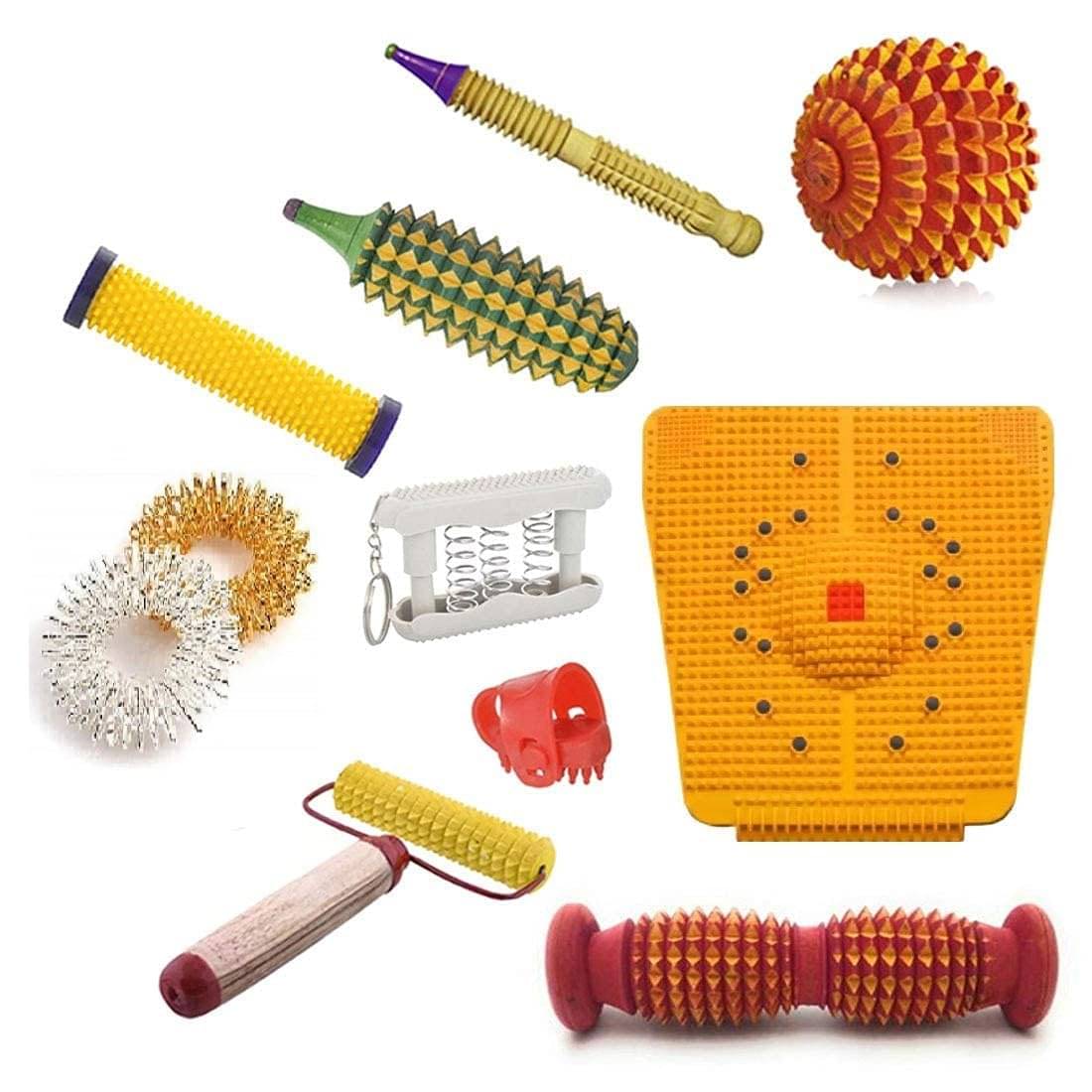 ALS ENTERPRISE Wooden Foot Roller for Acupressure, Magnetic Pyramid Power Stress Mat Combo Kit Manual Massager (MultiColour) ALS ENTERPRISE Wooden Foot Roller for Acupressure, Magnetic Pyramid Power Stress Mat Combo Kit Manual Massager (MultiColour)