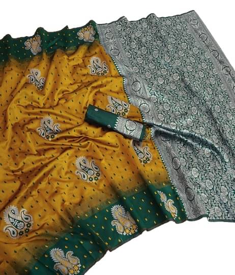 AURA SILK Silk Blend Woven Design Pochampally Ikkat Saree With Unstitched Blouse Piece ( Mustard ) AURA SILK Silk Blend Woven Design Pochampally Ikkat Saree With Unstitched Blouse Piece ( Mustard )