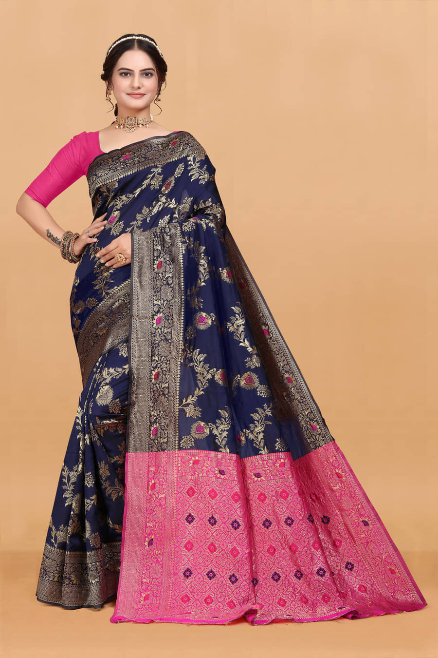 KIVERA Silk Blend Woven Design Banarasi saree With Unstitched Blouse Piece ( Blue ) KIVERA Silk Blend Woven Design Banarasi saree With Unstitched Blouse Piece ( Blue )