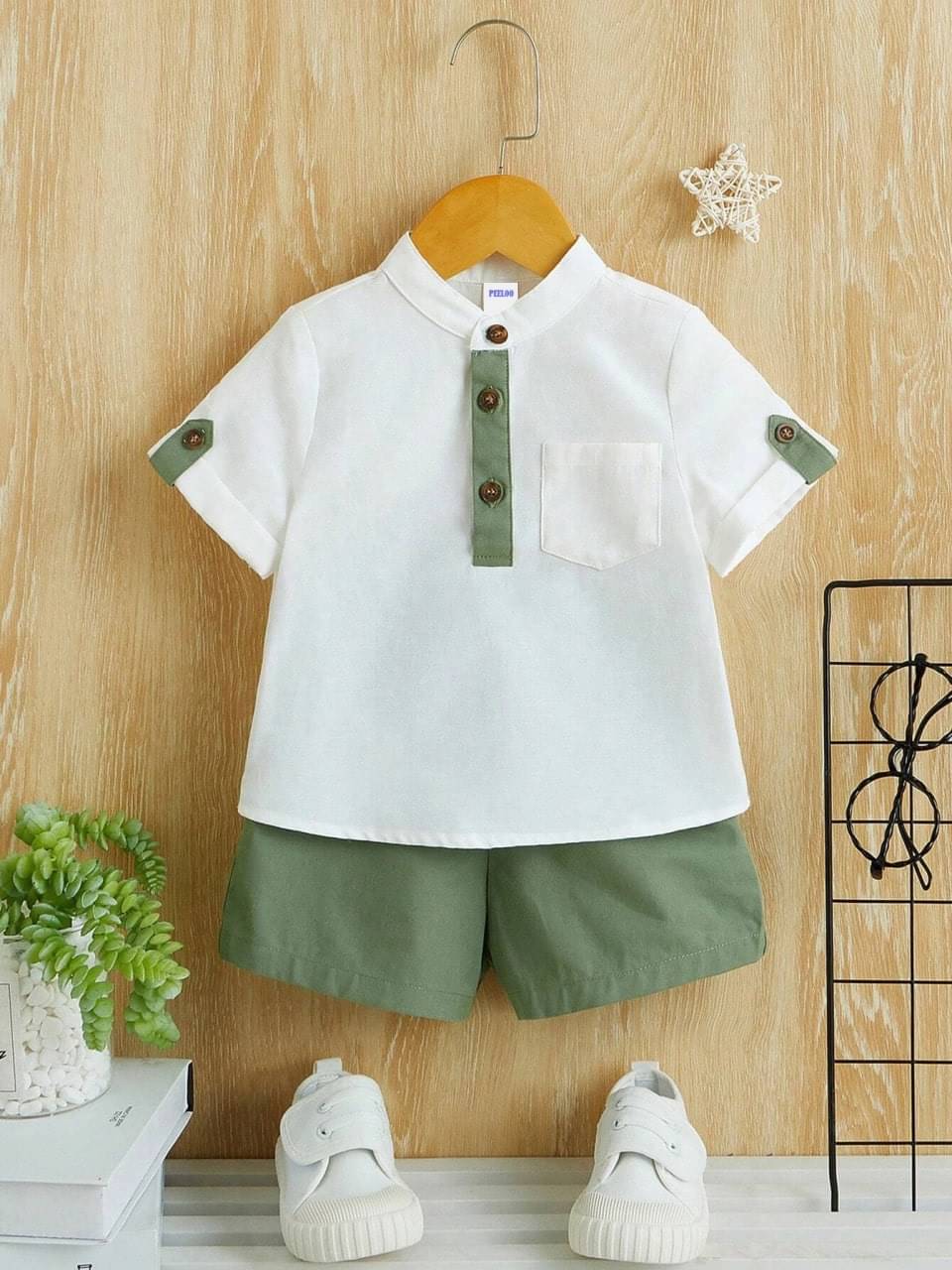PEELOO Pack of 1 Unisex Cotton Blend Shirt & Shorts Set ( Green ) PEELOO Pack of 1 Unisex Cotton Blend Shirt & Shorts Set ( Green )
