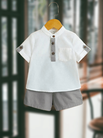 PEELOO Pack of 1 Unisex Cotton Blend Shirt & Shorts Set ( Silver ) PEELOO Pack of 1 Unisex Cotton Blend Shirt & Shorts Set ( Silver )