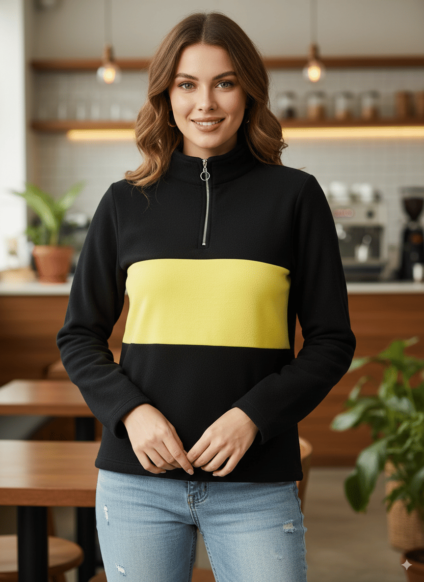     			Rigo Women Fleece High Neck Sweatshirt For Heavy Winters ( Black )