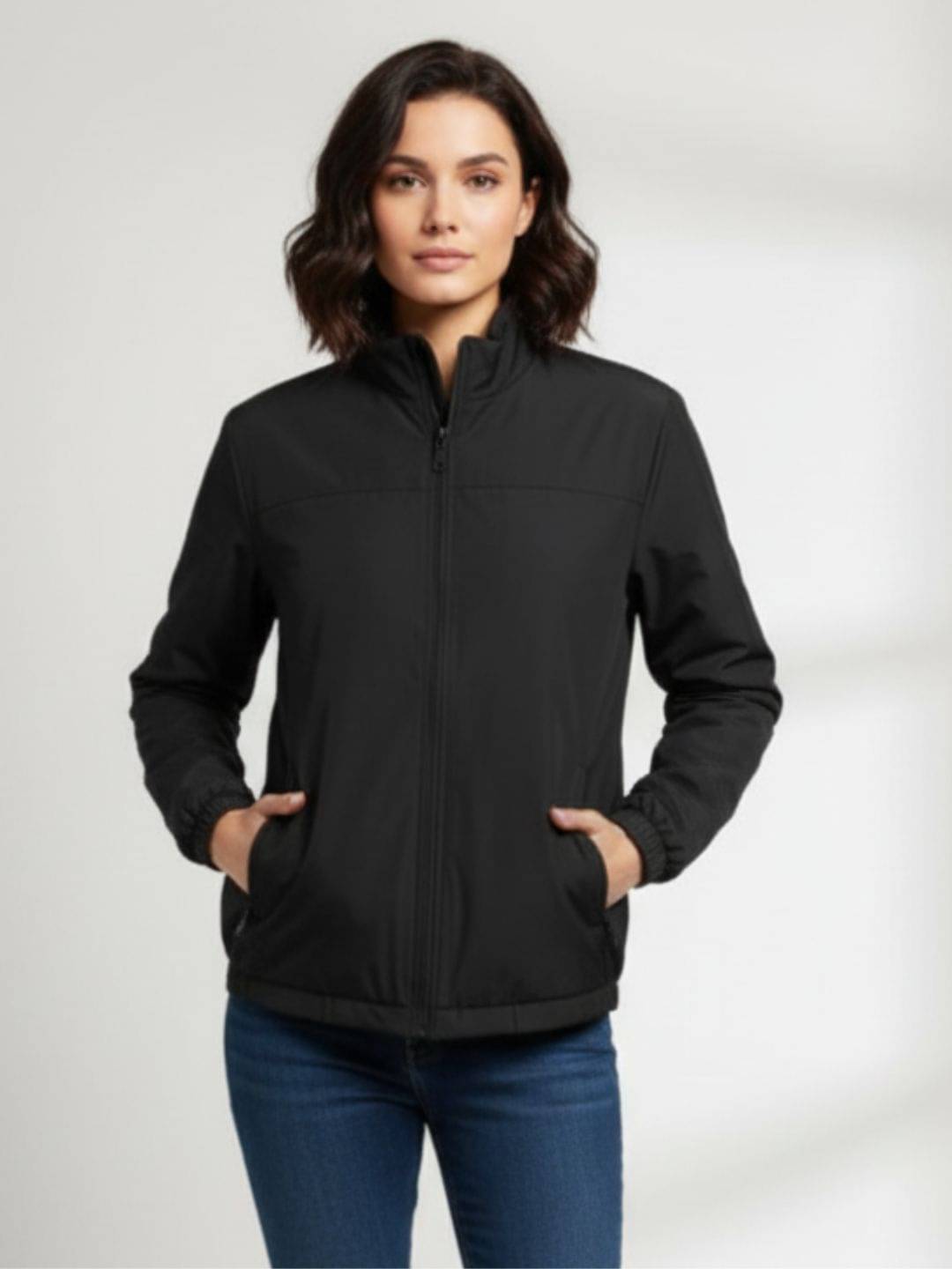     			TIMBER HITCH Women High Neck Bomber Jacket ( Black )