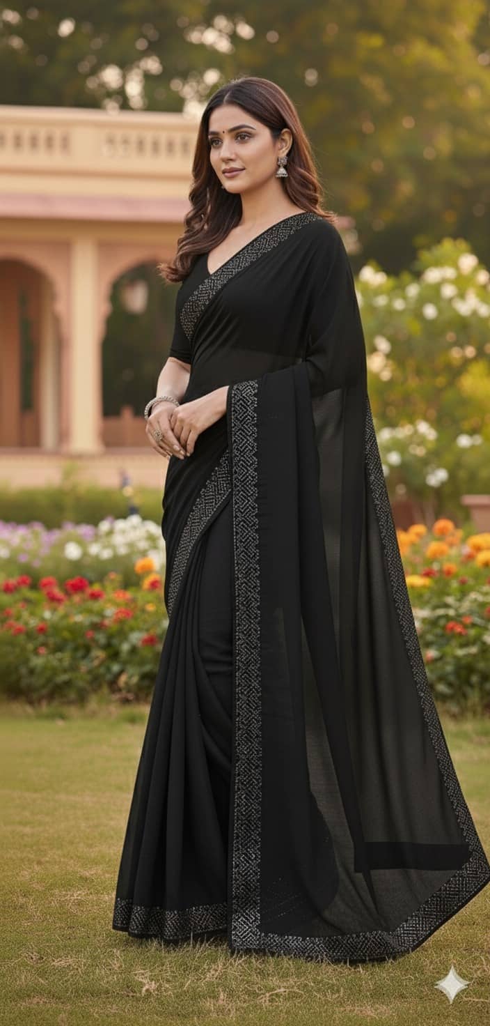 Today Deal Georgette Printed Regular Saree With Unstitched Blouse Piece ( Dark Grey ) - Sarees | Buy online on ZillyBuy