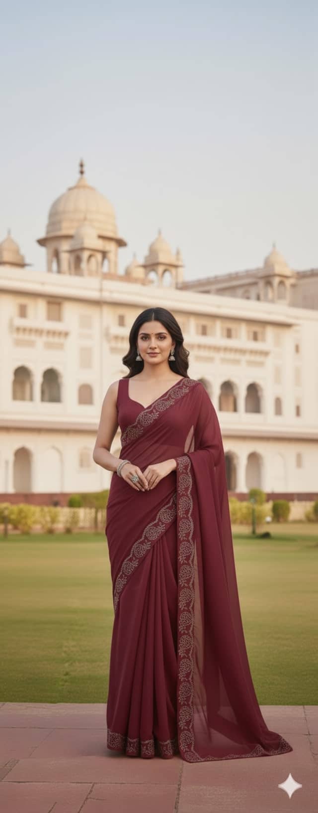 Today Deal Georgette Printed Regular Saree With Unstitched Blouse Piece ( Maroon ) - Sarees | Buy online on ZillyBuy