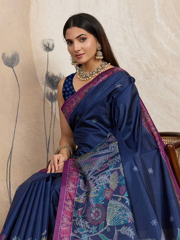     			Niwaa Silk Blend Woven Design Banarasi saree With Unstitched Blouse Piece ( Blue )