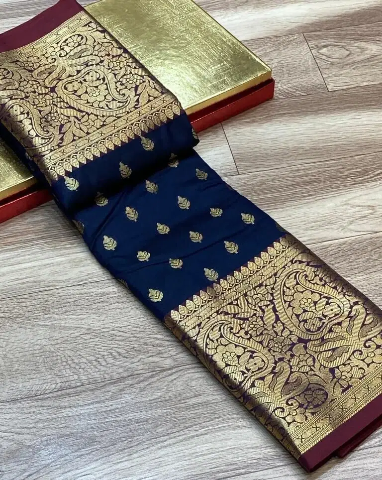     			Pionex Silk Woven Kanjeevaram Sarees With Unstitched Blouse Piece ( Navy Blue )