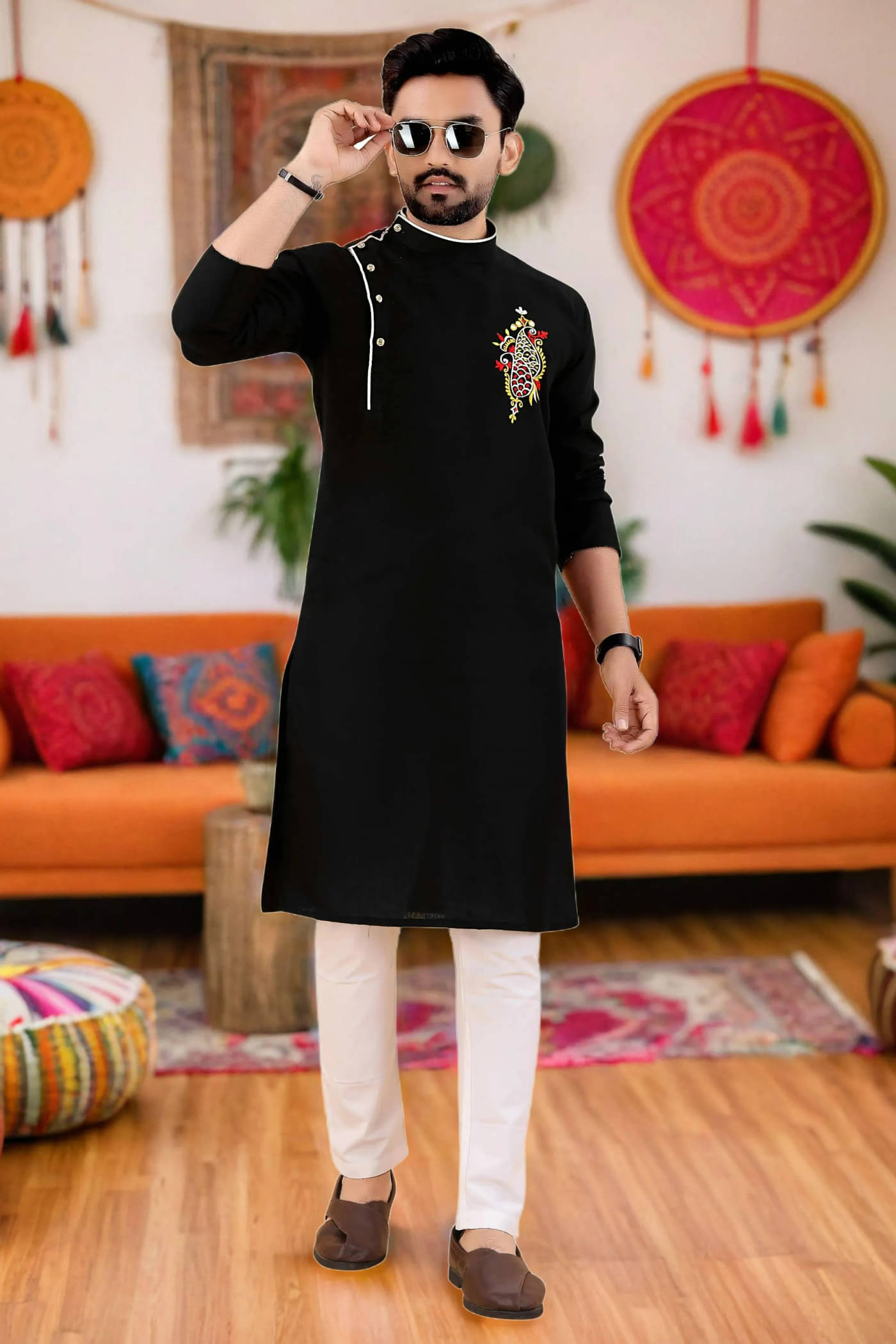 SOHAM ENTERPRISE Black Cotton Blend Regular Fit Men's Kurta Pyjama Set ( Pack of 1 ) SOHAM ENTERPRISE Black Cotton Blend Regular Fit Men's Kurta Pyjama Set ( Pack of 1 )