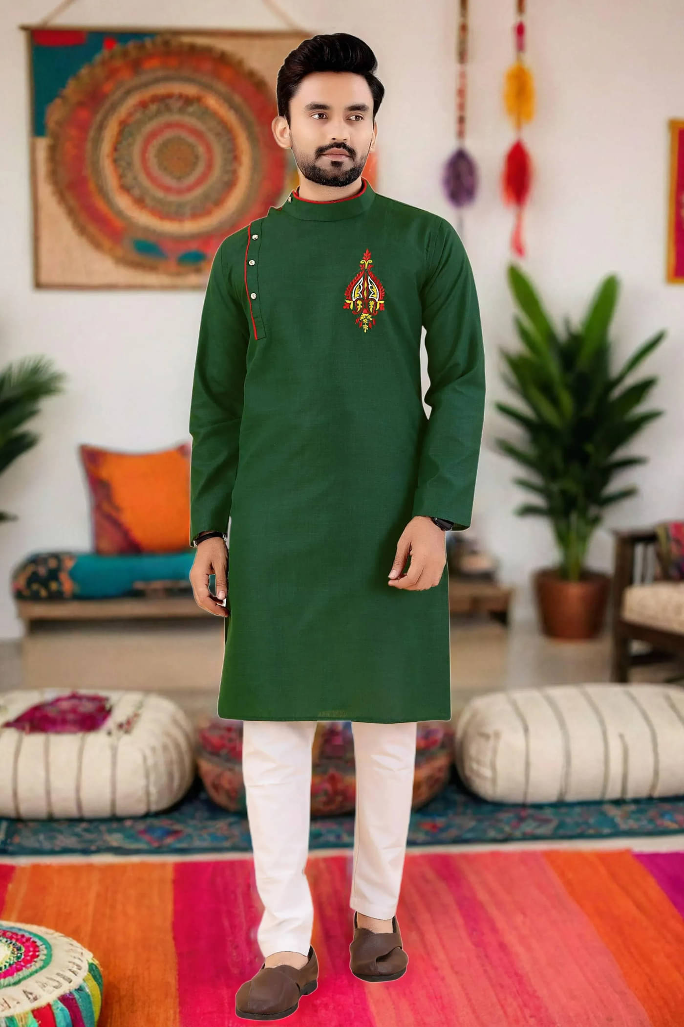 SOHAM ENTERPRISE Green Cotton Blend Regular Fit Men's Kurta Pyjama Set ( Pack of 1 ) SOHAM ENTERPRISE Green Cotton Blend Regular Fit Men's Kurta Pyjama Set ( Pack of 1 )