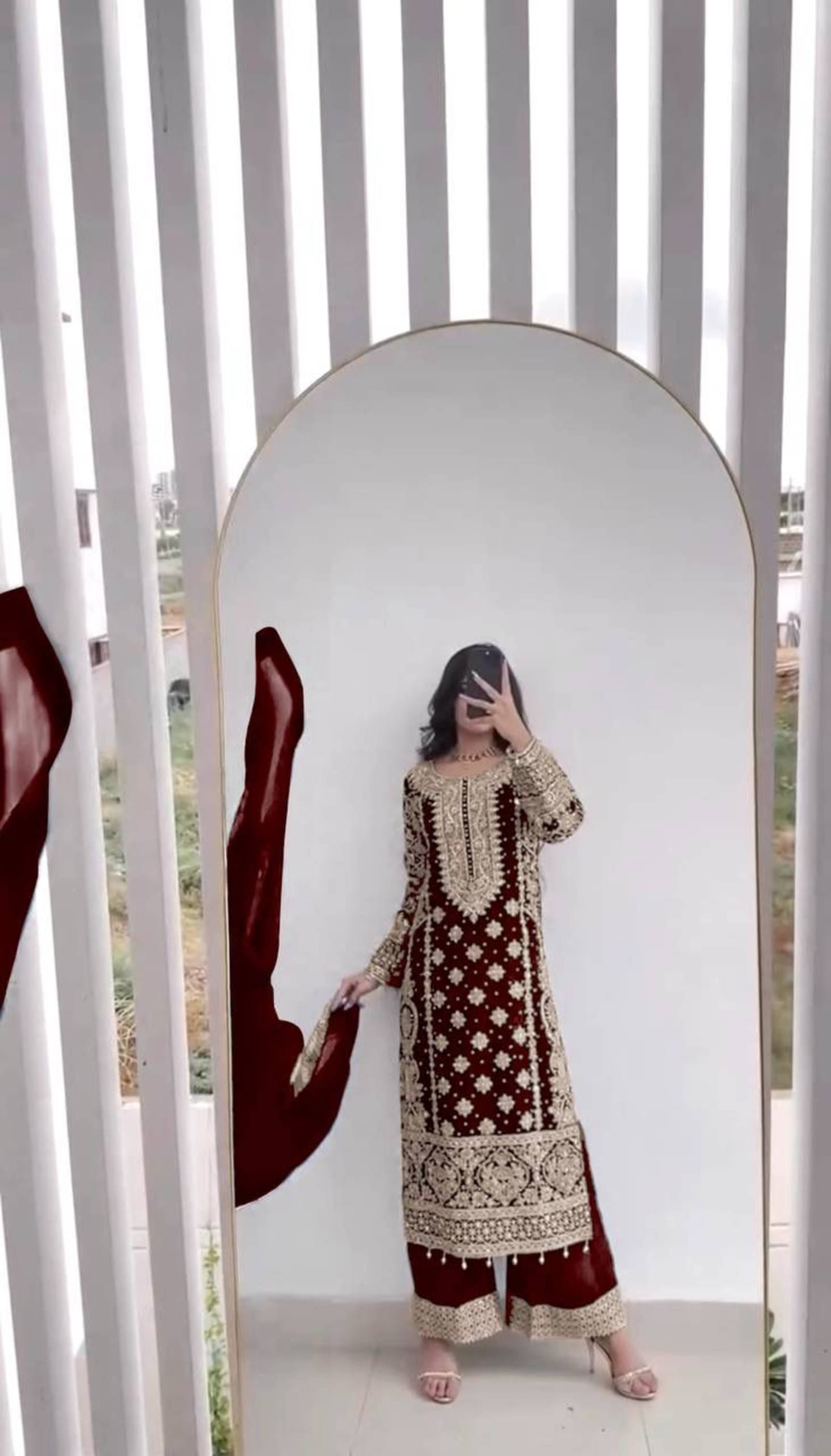 SOHAM ENTERPRISE Women Georgette Embroidered A-line Kurti With Sharara And Gharara ( Maroon ) SOHAM ENTERPRISE Women Georgette Embroidered A-line Kurti With Sharara And Gharara ( Maroon )