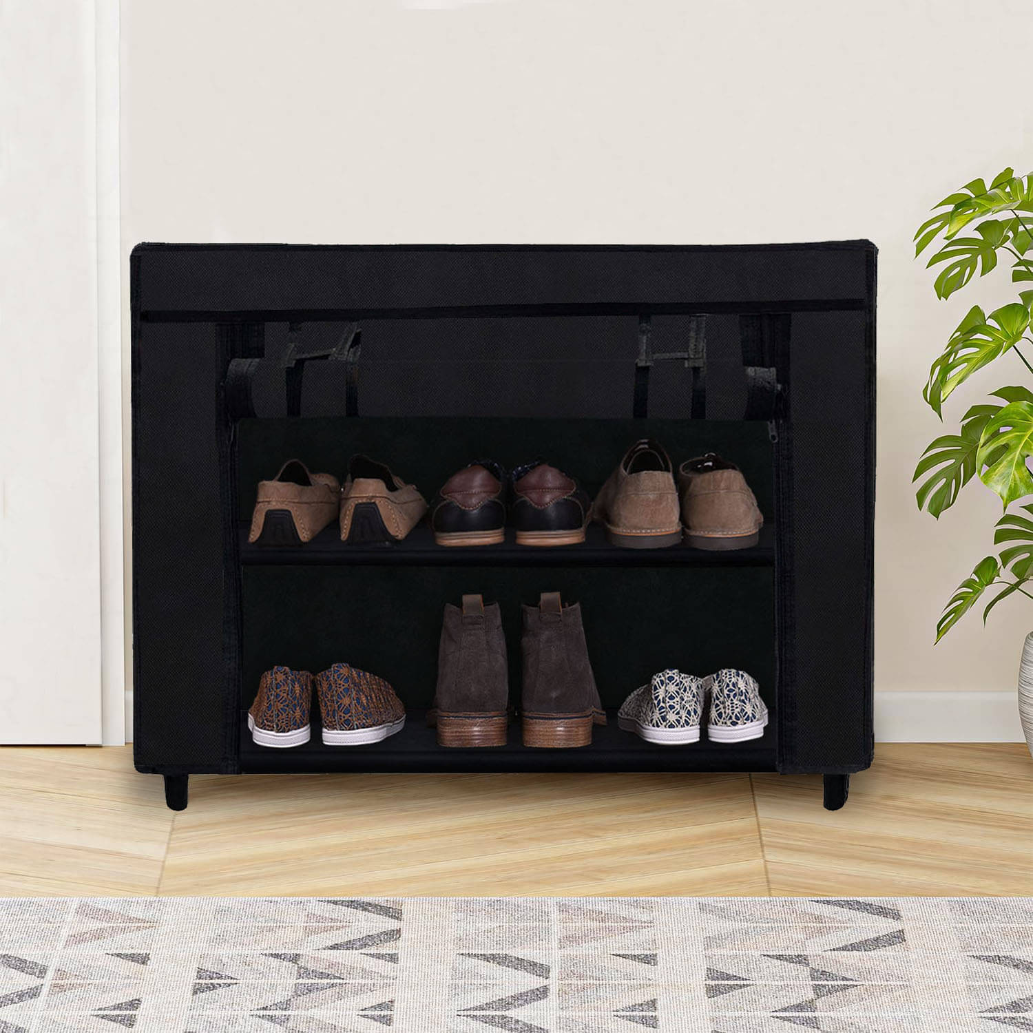    			2 Layer Black Space-Saving Elegance: The Ultimate Metal Collapsible Shoe Rack