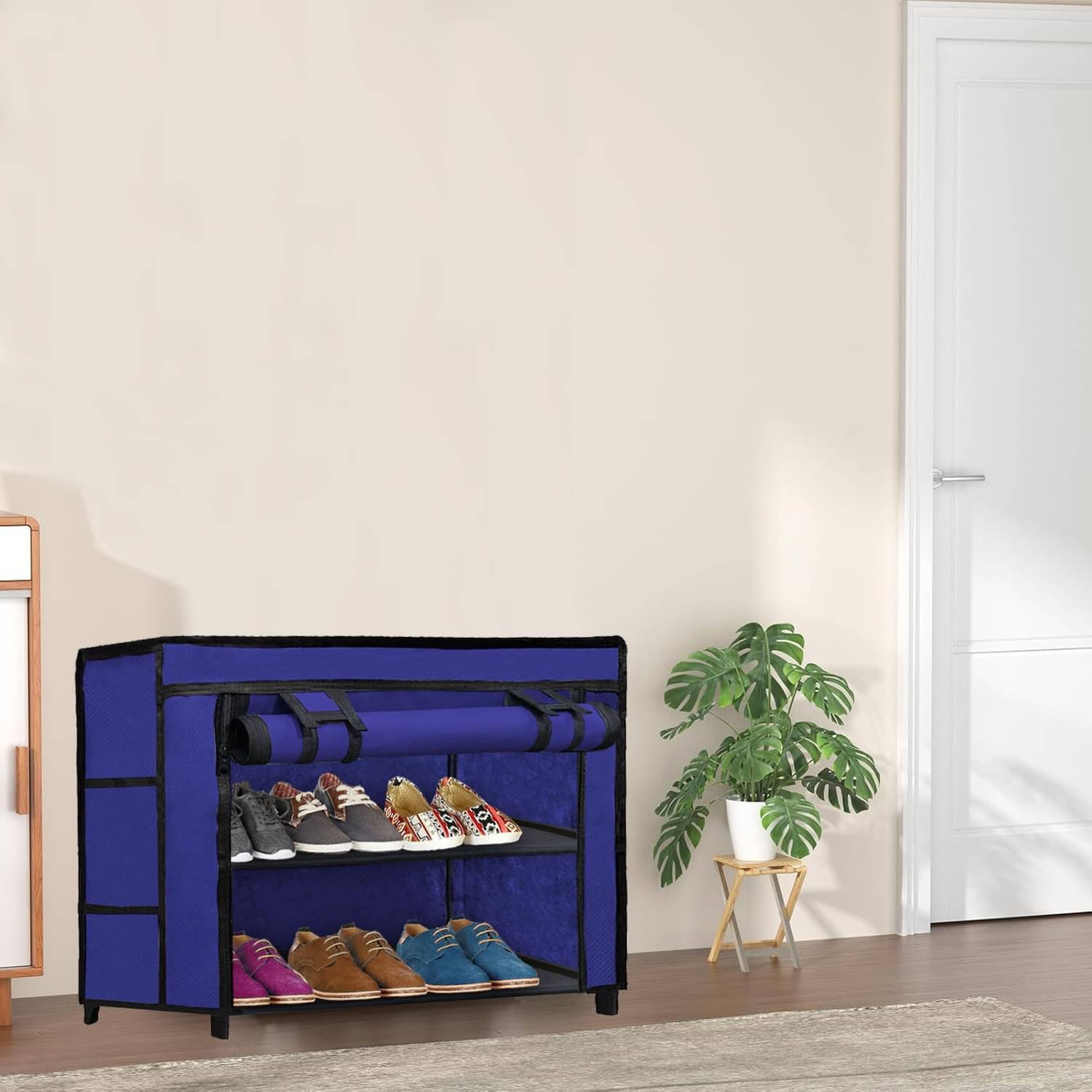     			2 Layer Blue Eco-Friendly Fabric Shoe Rack – Compact Storage Solution