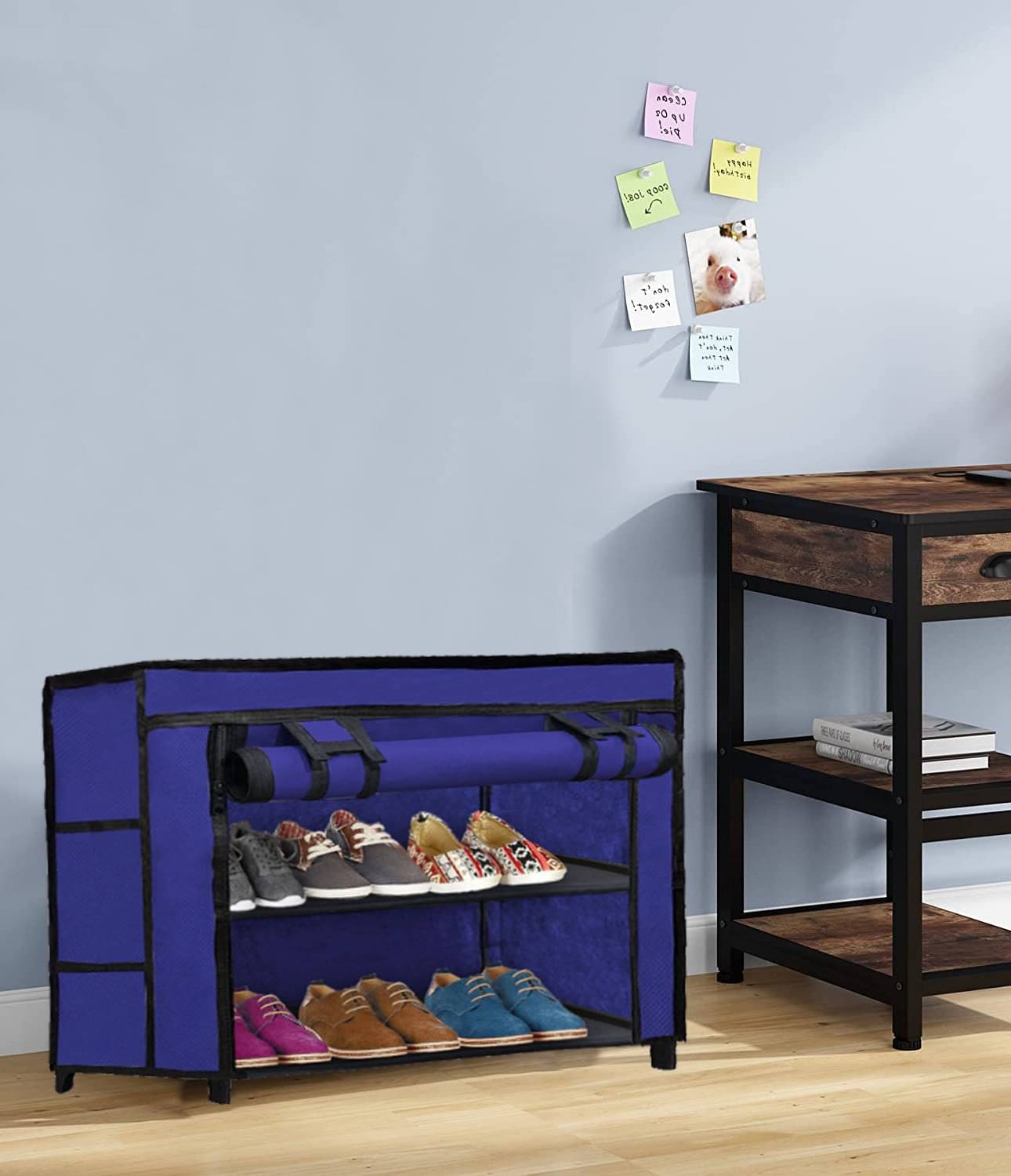     			2 Layer Blue Fabric Shoe Rack – Tall, Slim & Sleek Design