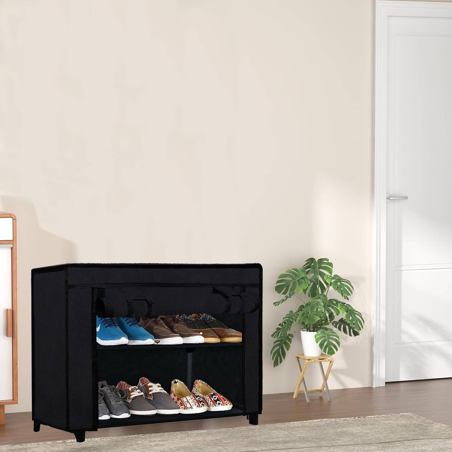     			2-Layer Carbon Steel Black Shoe Rack With Non Woven Cover