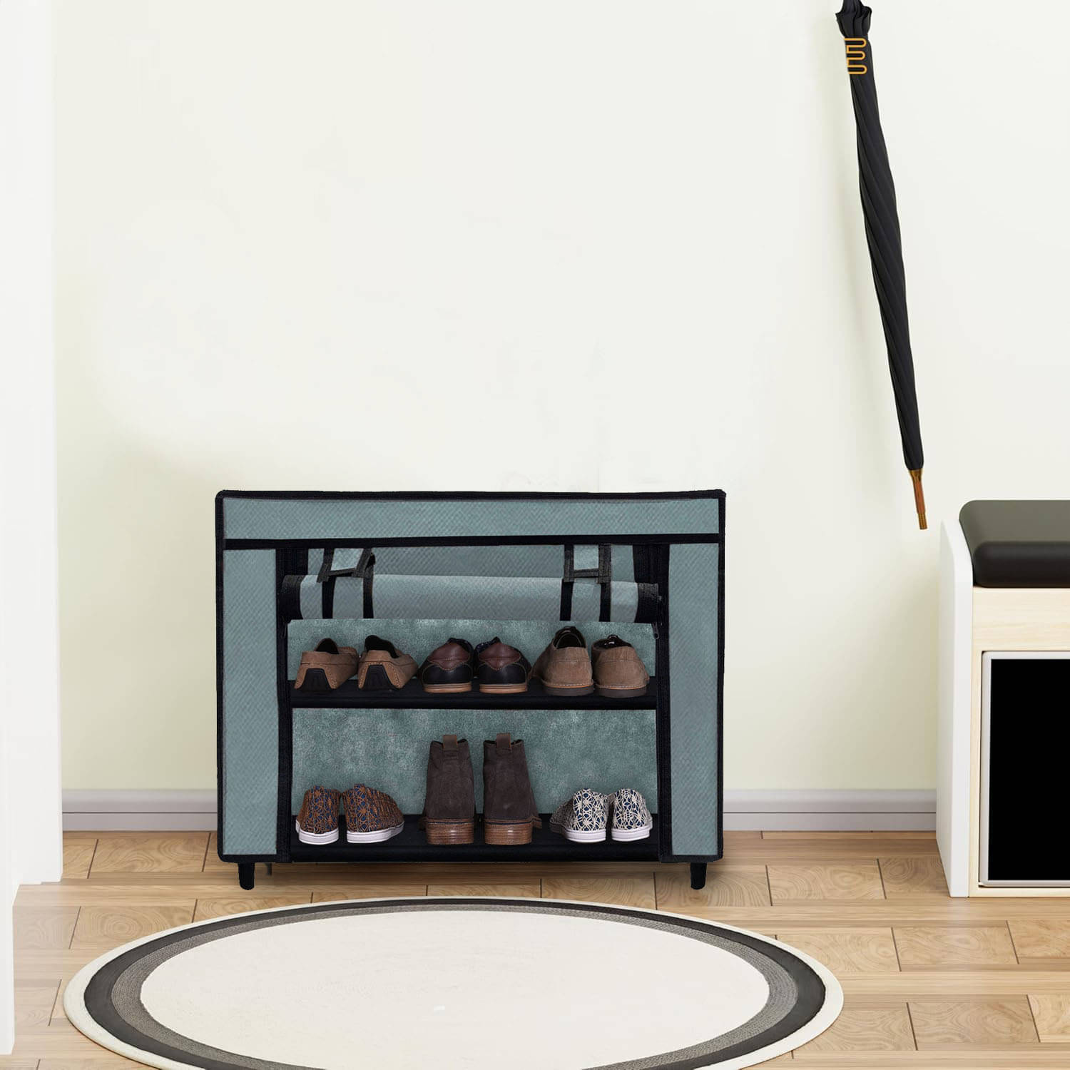     			2 Layer Grey Fabric Shoe Rack – Tall, Slim & Sleek Design