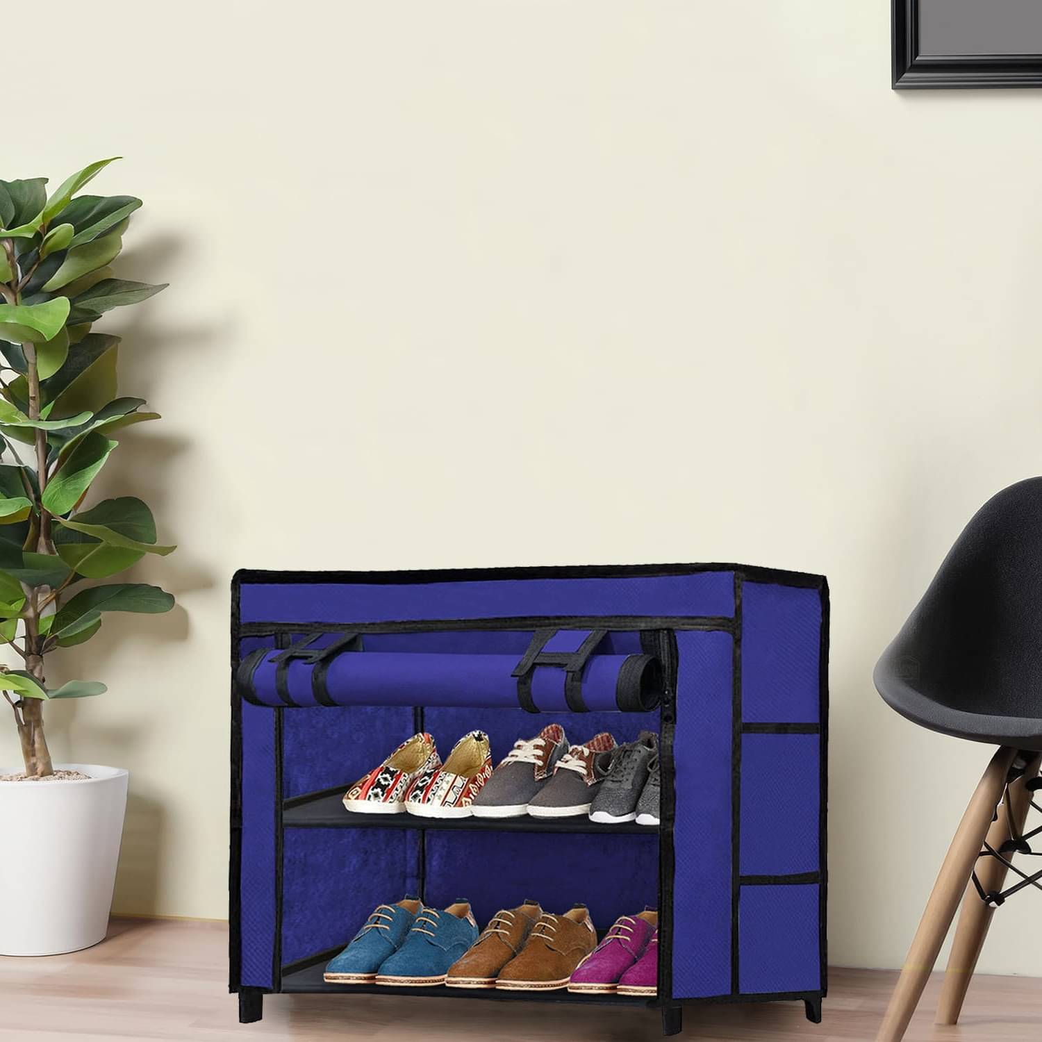    			2-Shelves Shoe Rack With Blue Cover - Perfect for Entryway & Closet Storage