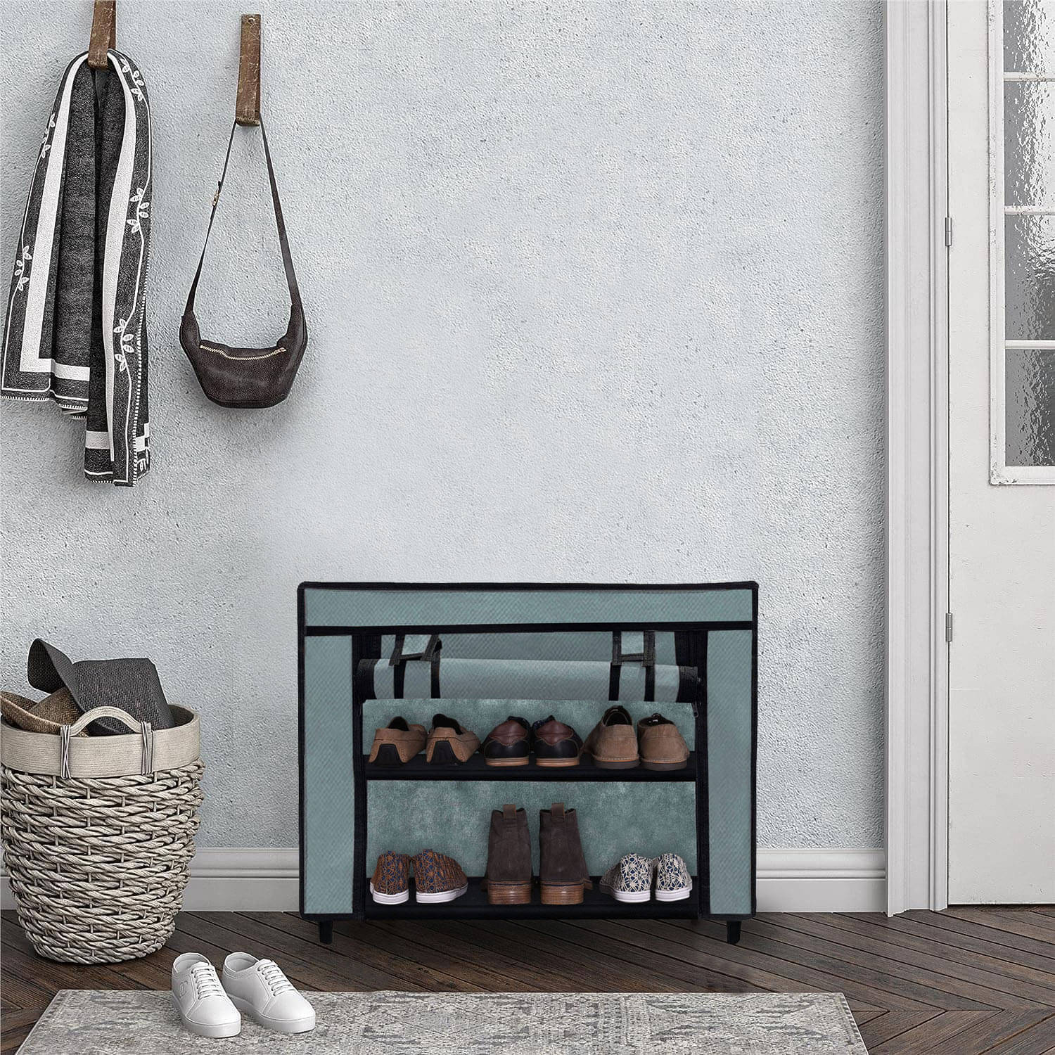     			2 Tier Grey Metal Frame Shoe Rack With Dustproof & Waterproof Cover