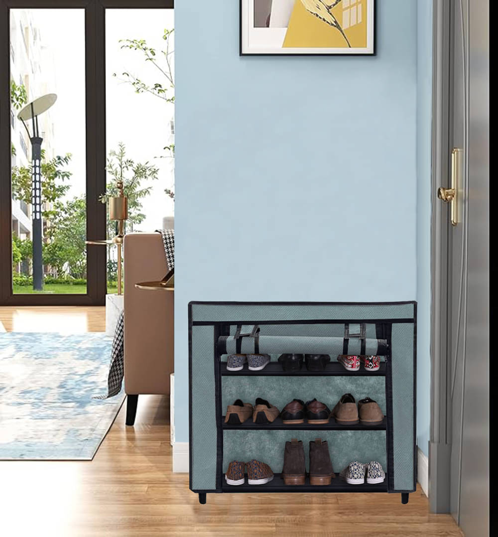     			3 Tier Grey Metal Frame Shoe Rack With Dustproof & Waterproof Cover
