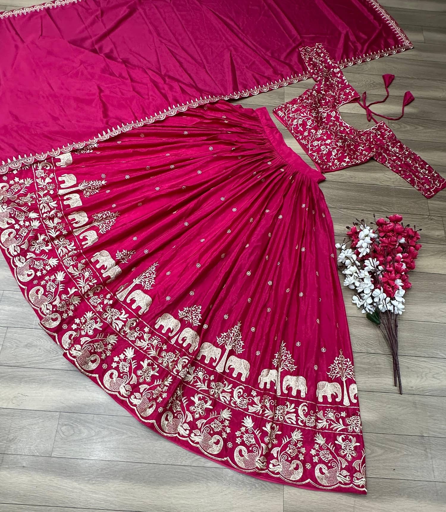 Aika Women Silk Blends Flared Semi Stitched Lehenga Choli ( Pink )
