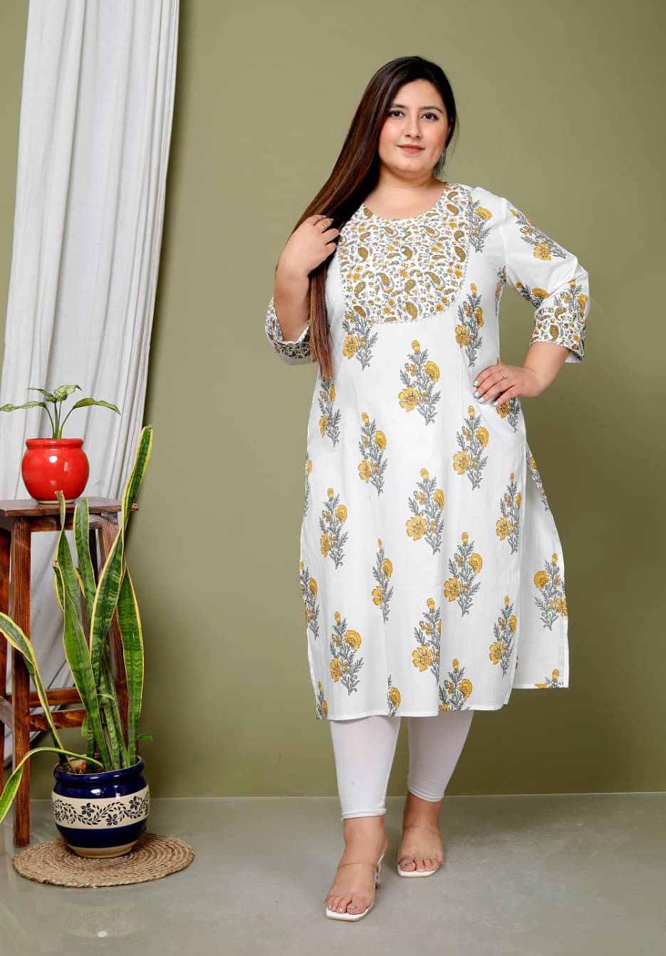 Avnii Women Cotton Printed Straight Kurti ( Yellow ) Avnii Women Cotton Printed Straight Kurti ( Yellow )