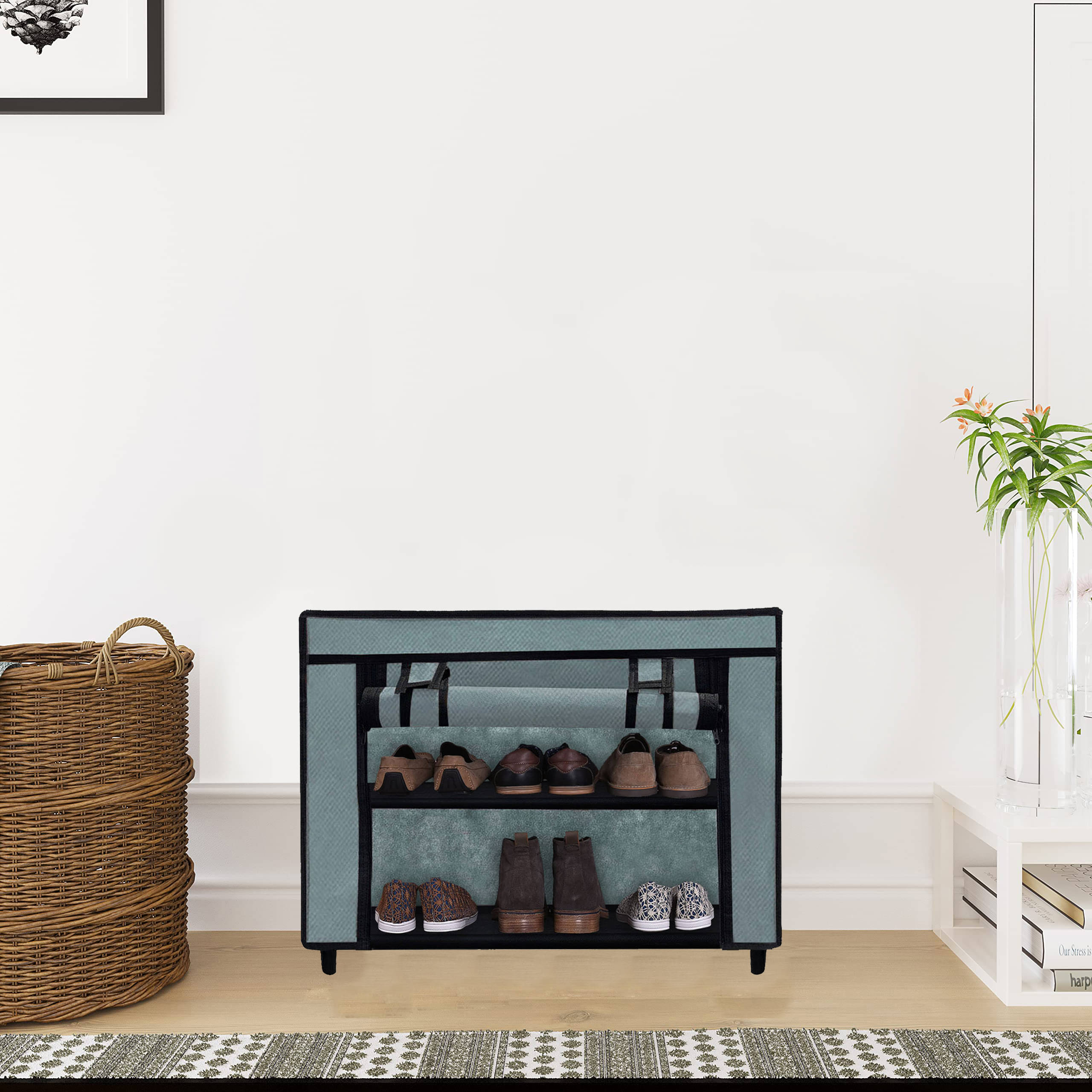     			Durable Grey Shoe Rack with Metal Frame & Plastic Joints – 2 Tiers