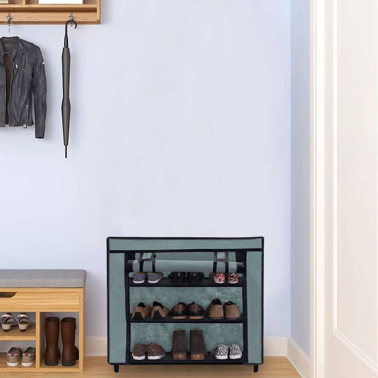     			Durable Grey Shoe Rack with Metal Frame & Plastic Joints – 3 Tiers
