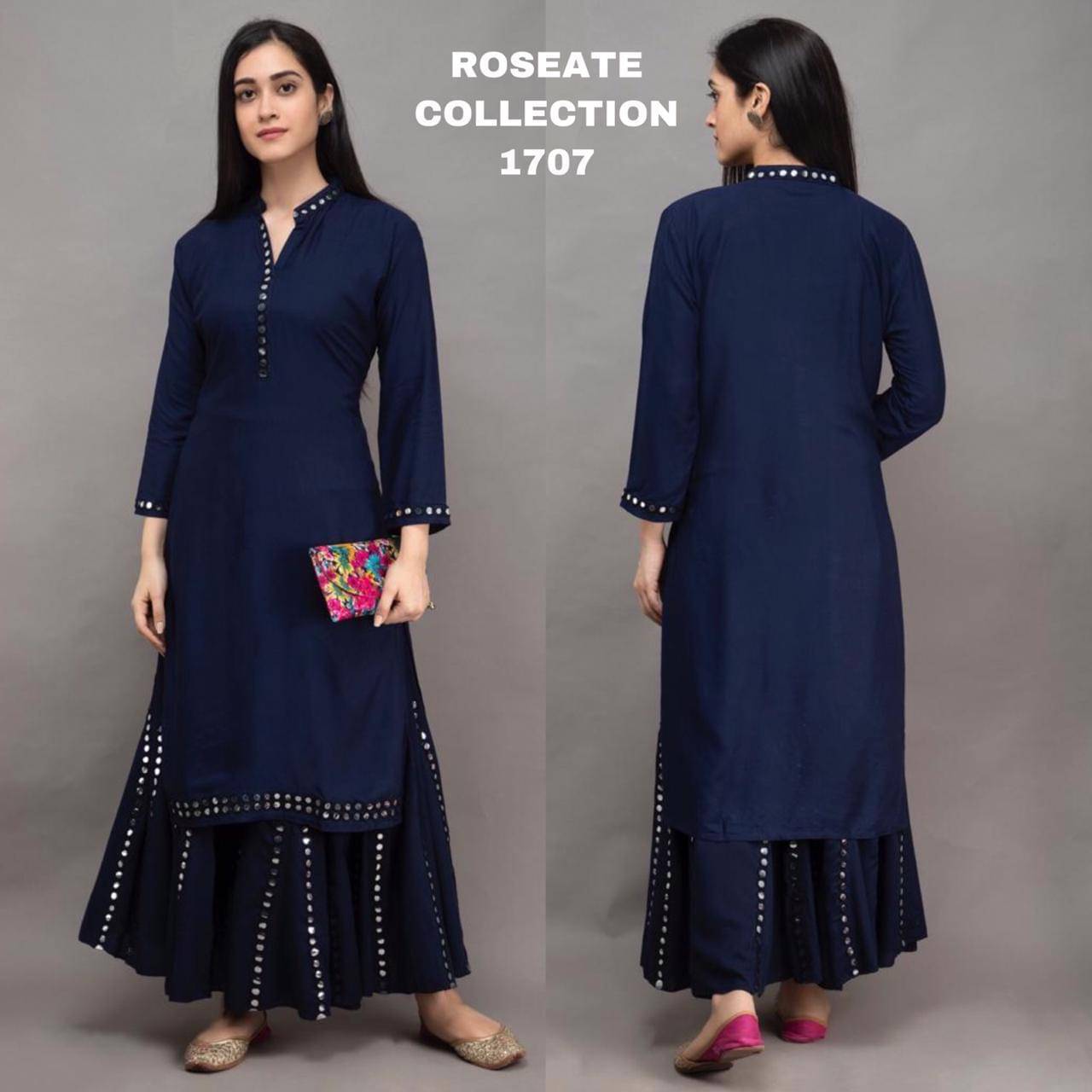 HELWIN DESIGNER Women Rayon Solid Straight Kurti With Pants ( Blue ) HELWIN DESIGNER Women Rayon Solid Straight Kurti With Pants ( Blue )