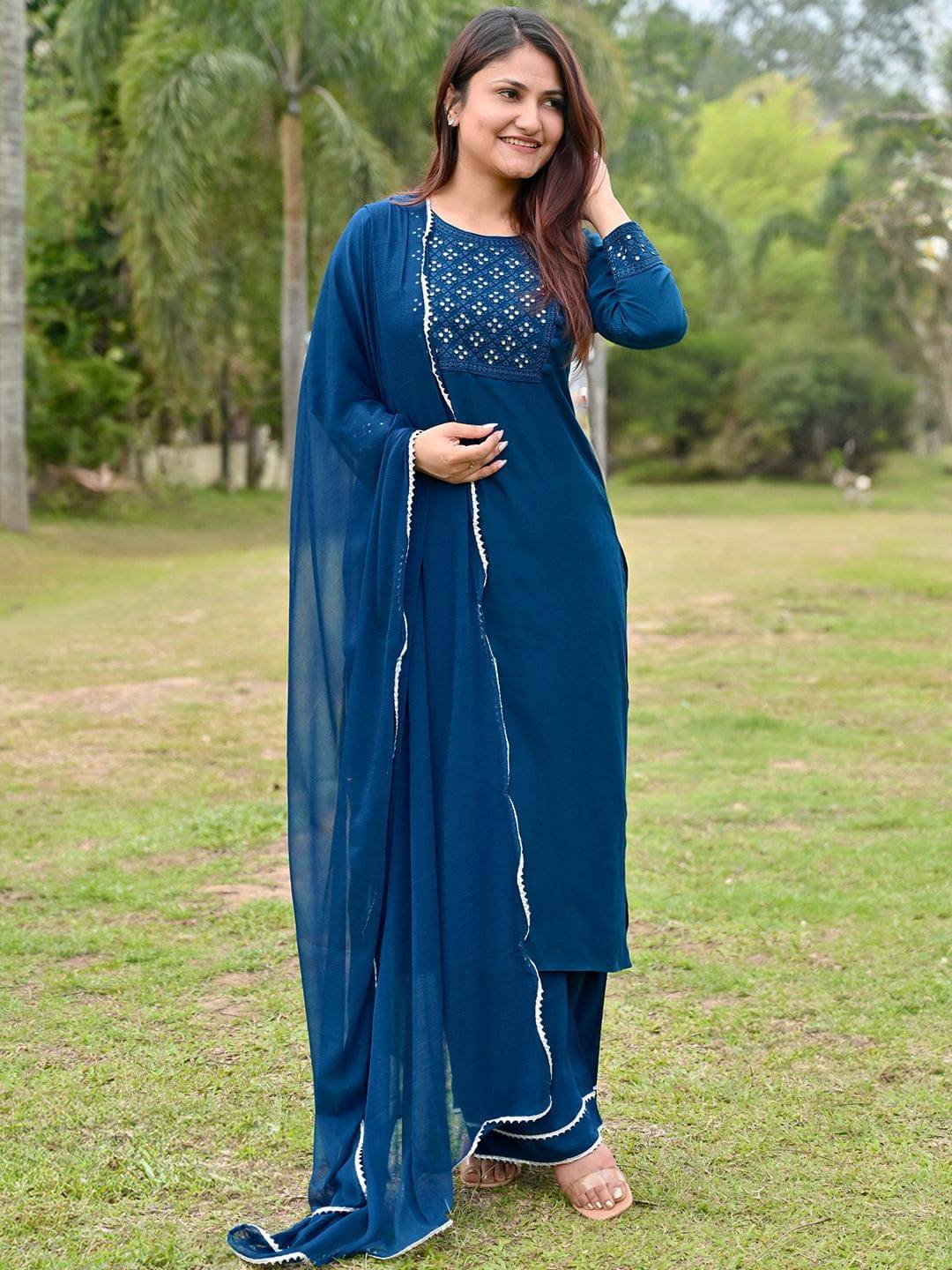 HELWIN DESIGNER Women Rayon Solid Straight Kurti With Pants ( Blue ) HELWIN DESIGNER Women Rayon Solid Straight Kurti With Pants ( Blue )