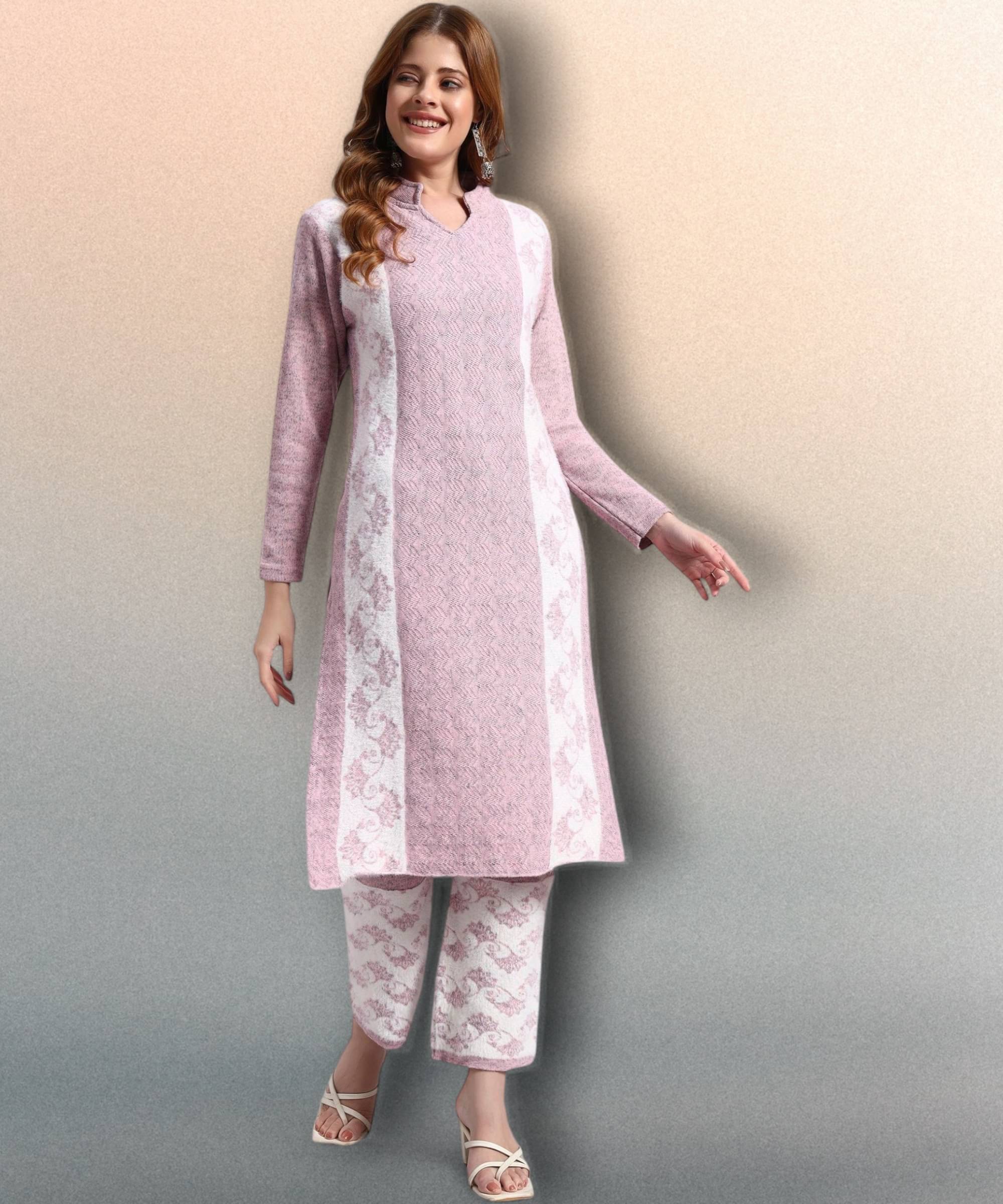 HEMLOCK Women Woollen Self Design Straight Kurti With Palazzo ( Pink ) HEMLOCK Women Woollen Self Design Straight Kurti With Palazzo ( Pink )