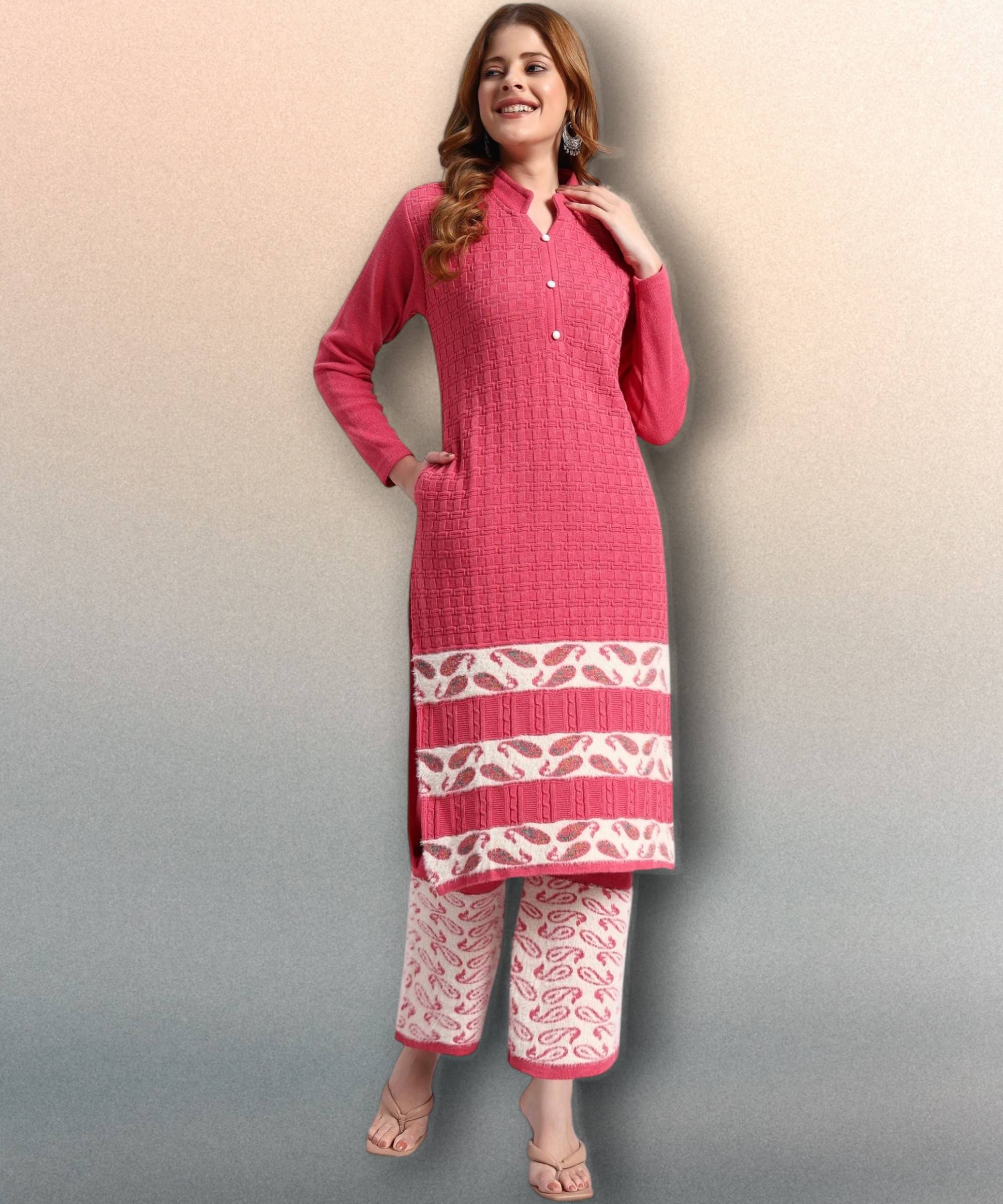 HEMLOCK Women Woollen Self Design Straight Kurti With Palazzo ( Red ) HEMLOCK Women Woollen Self Design Straight Kurti With Palazzo ( Red )