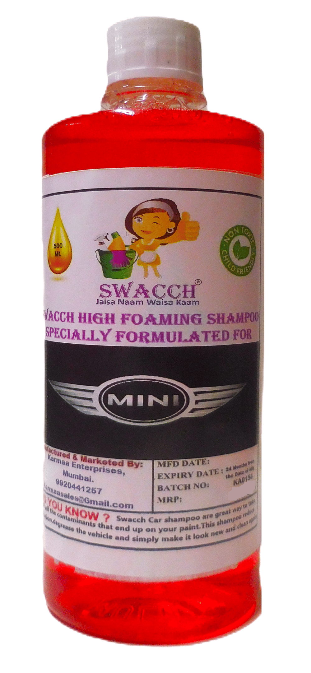High Foaming Car Shampoo For MINI, Non-Toxic Formula I Ph Balanced I Super Saver Pack I Premium Wax Formulation I Glossy & Shine I 500ml High Foaming Car Shampoo For MINI, Non-Toxic Formula I Ph Balanced I Super Saver Pack I Premium Wax Formulation I Glossy & Shine I 500ml