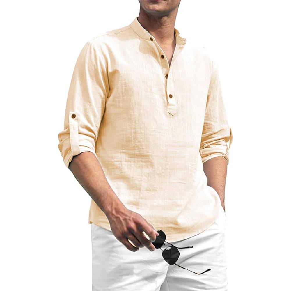 Indirae Beige Cotton Blend Men's Shirt Style Kurta ( Pack of 1 ) Indirae Beige Cotton Blend Men's Shirt Style Kurta ( Pack of 1 )