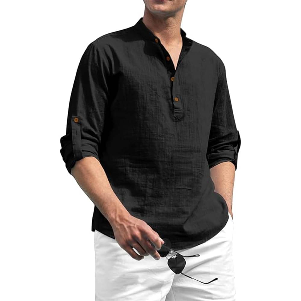 Indirae Black Cotton Blend Men's Shirt Style Kurta ( Pack of 1 ) Indirae Black Cotton Blend Men's Shirt Style Kurta ( Pack of 1 )
