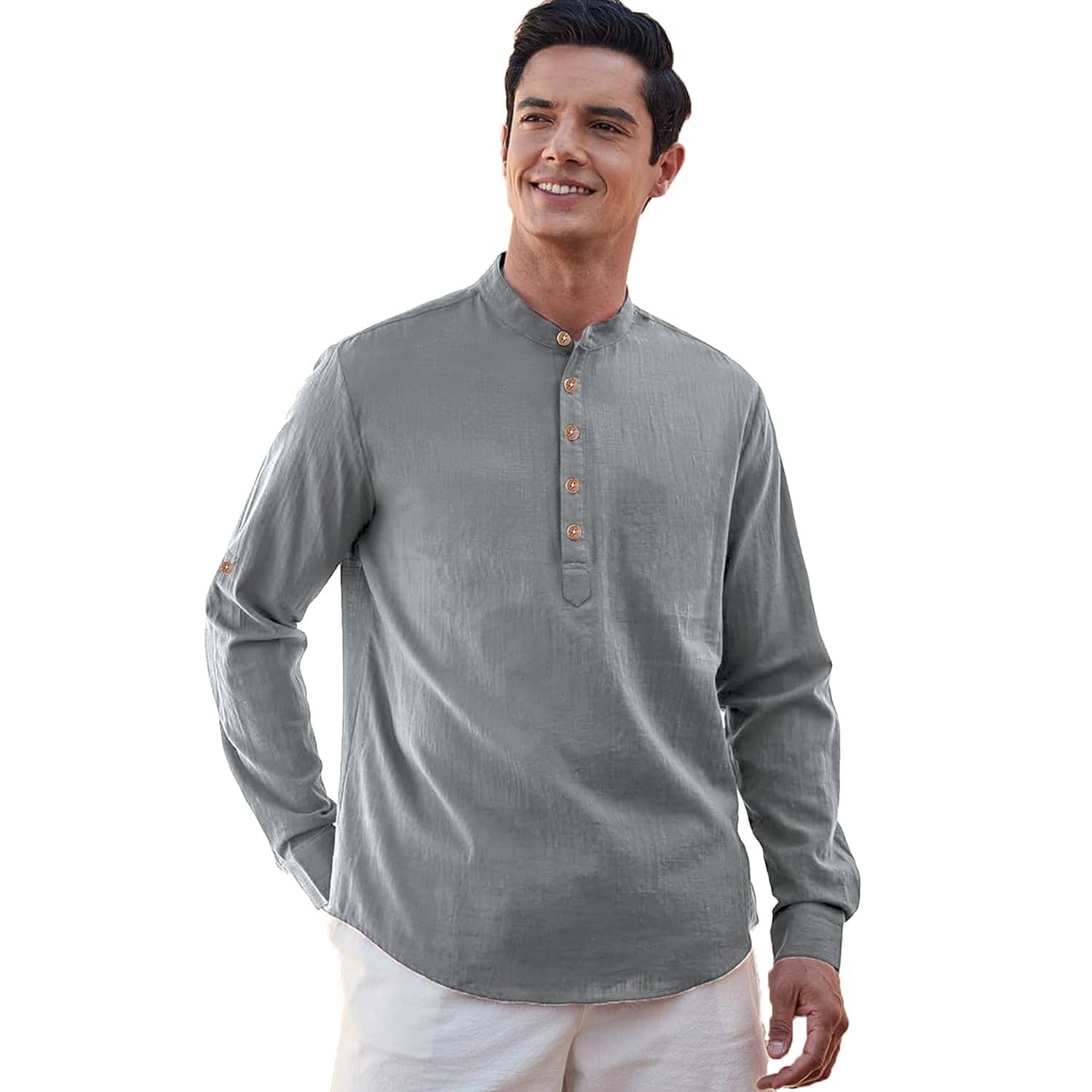 Indirae Grey Cotton Blend Men's Shirt Style Kurta ( Pack of 1 )     			Indirae Grey Cotton Blend Men's Shirt Style Kurta ( Pack of 1 )