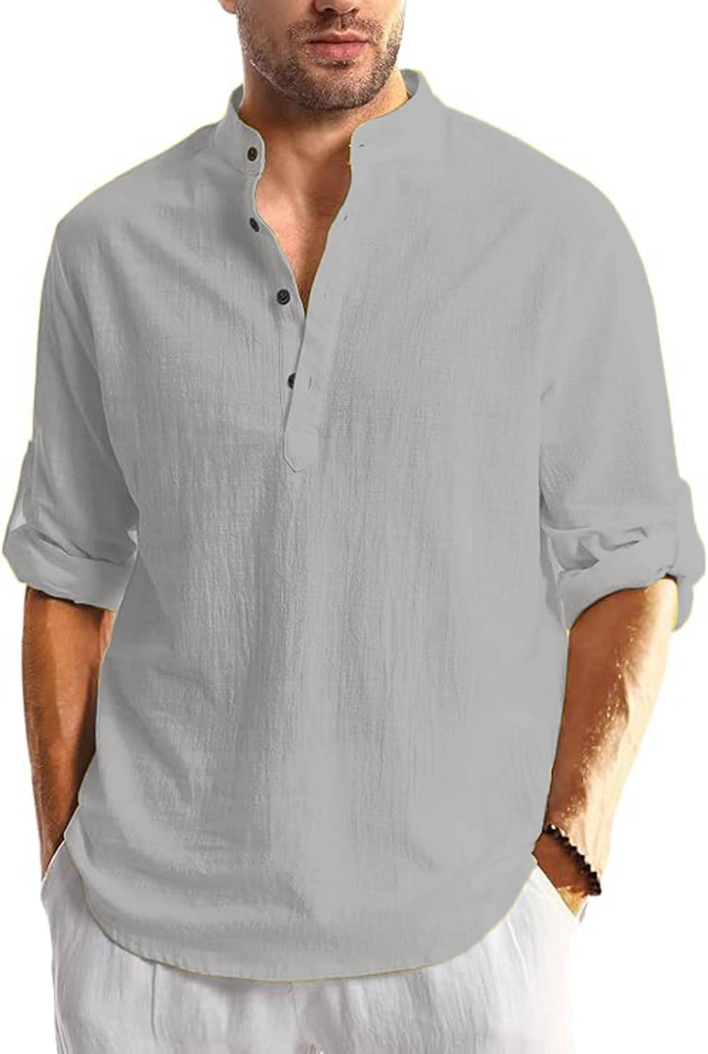 Indirae Grey Cotton Blend Men's Shirt Style Kurta ( Pack of 1 )     			Indirae Grey Cotton Blend Men's Shirt Style Kurta ( Pack of 1 )