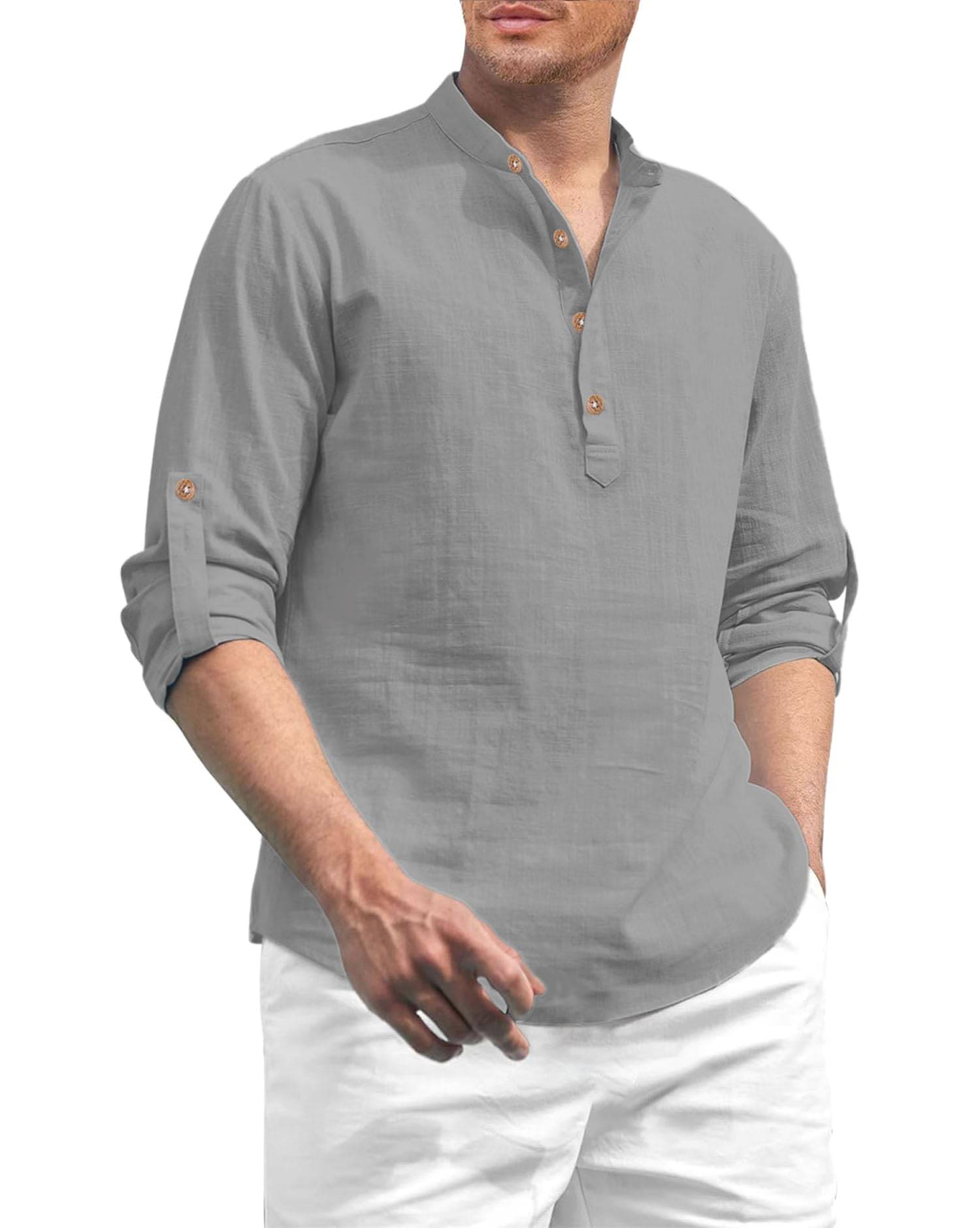 Indirae Grey Cotton Blend Men's Shirt Style Kurta ( Pack of 1 ) Indirae Grey Cotton Blend Men's Shirt Style Kurta ( Pack of 1 )