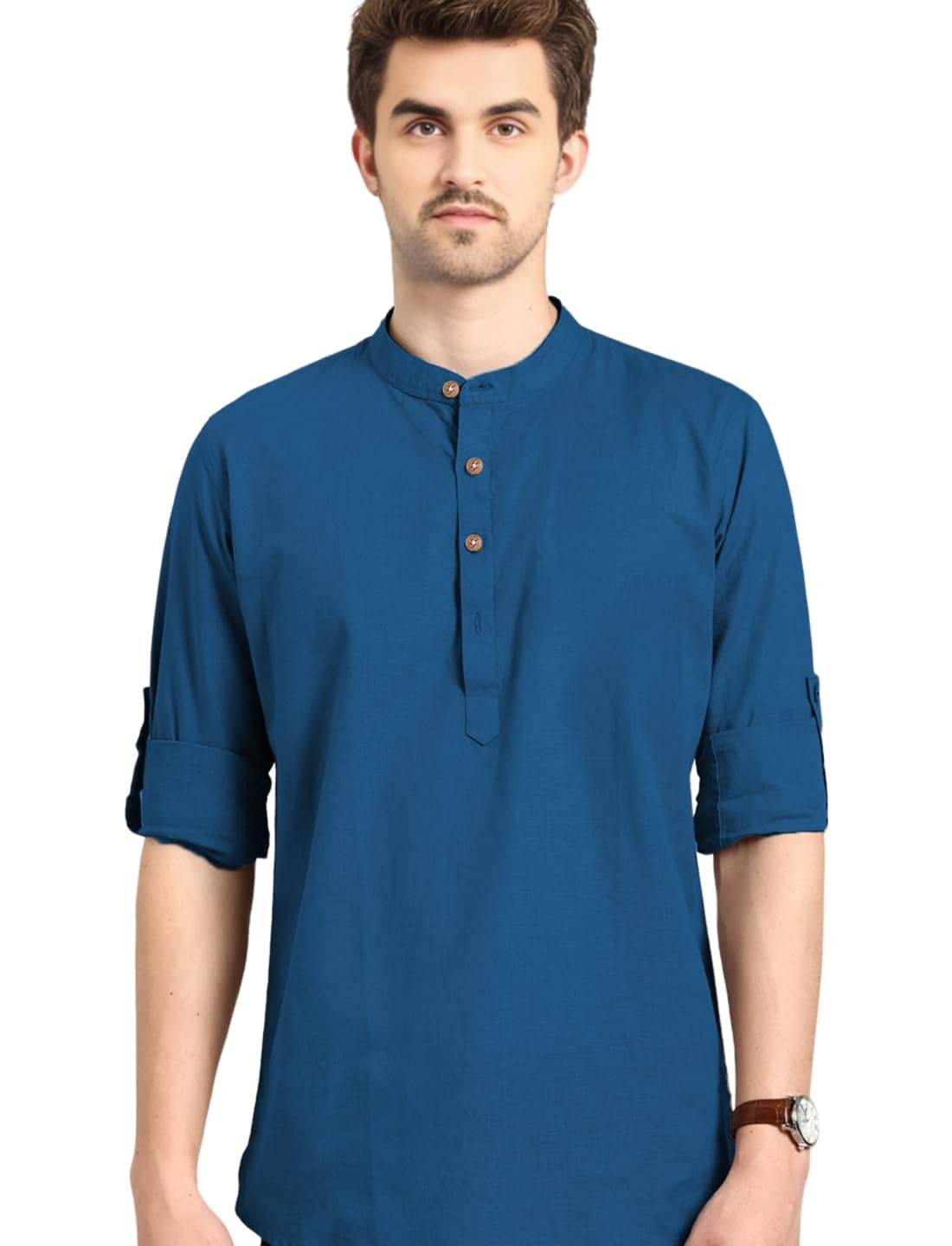 Indirae Indigo Cotton Blend Men's Shirt Style Kurta ( Pack of 1 )     			Indirae Indigo Cotton Blend Men's Shirt Style Kurta ( Pack of 1 )
