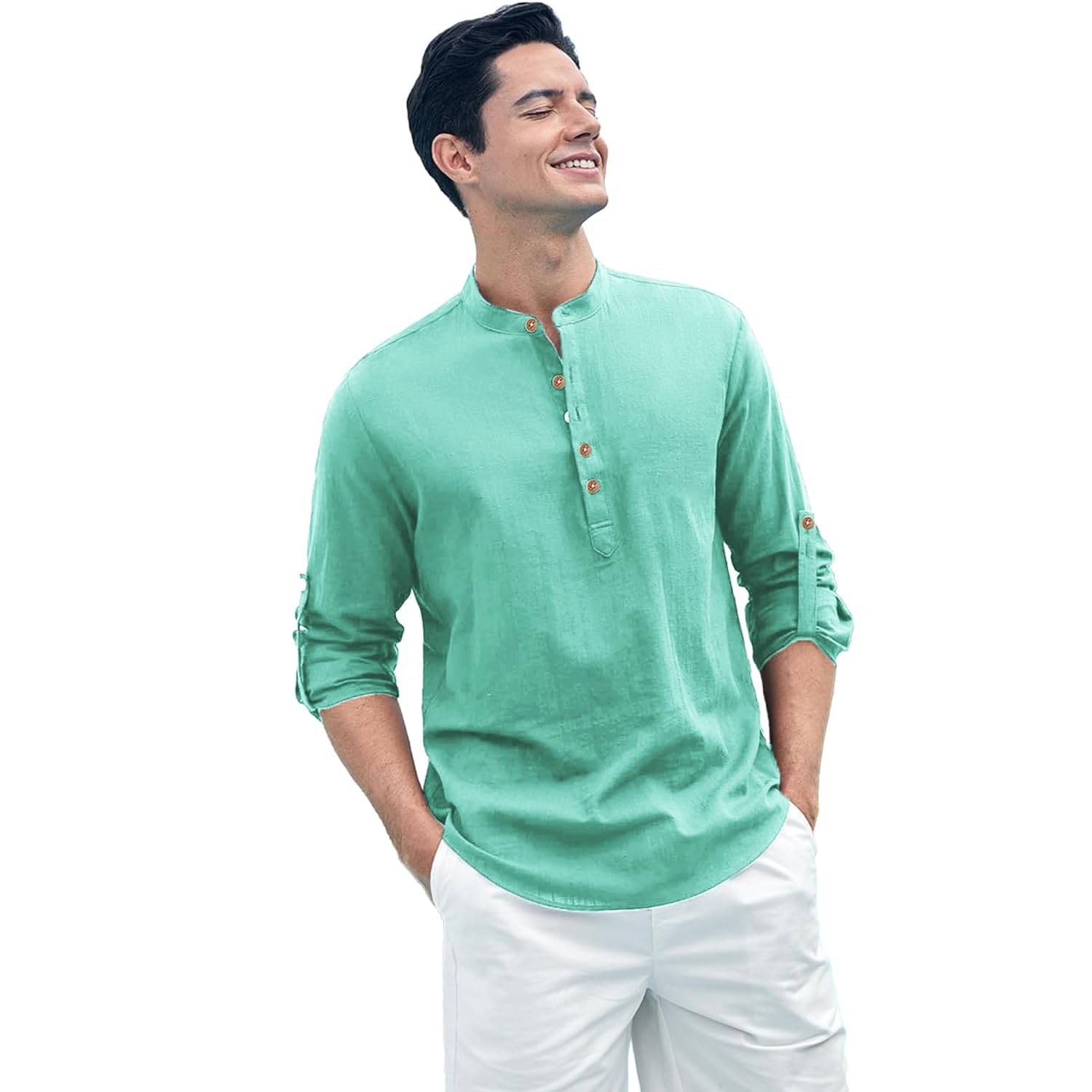 Indirae Light Blue Cotton Blend Men's Shirt Style Kurta ( Pack of 1 ) Indirae Light Blue Cotton Blend Men's Shirt Style Kurta ( Pack of 1 )