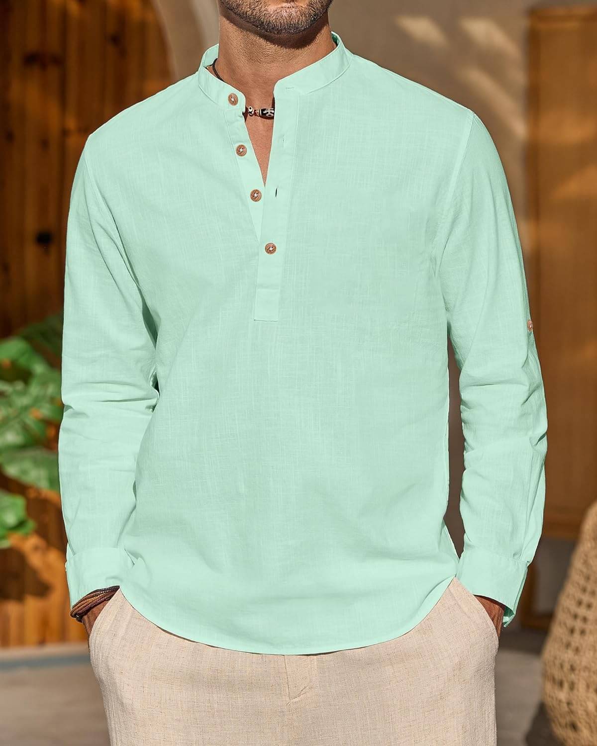 Indirae Light Blue Cotton Blend Men's Shirt Style Kurta ( Pack of 1 )     			Indirae Light Blue Cotton Blend Men's Shirt Style Kurta ( Pack of 1 )