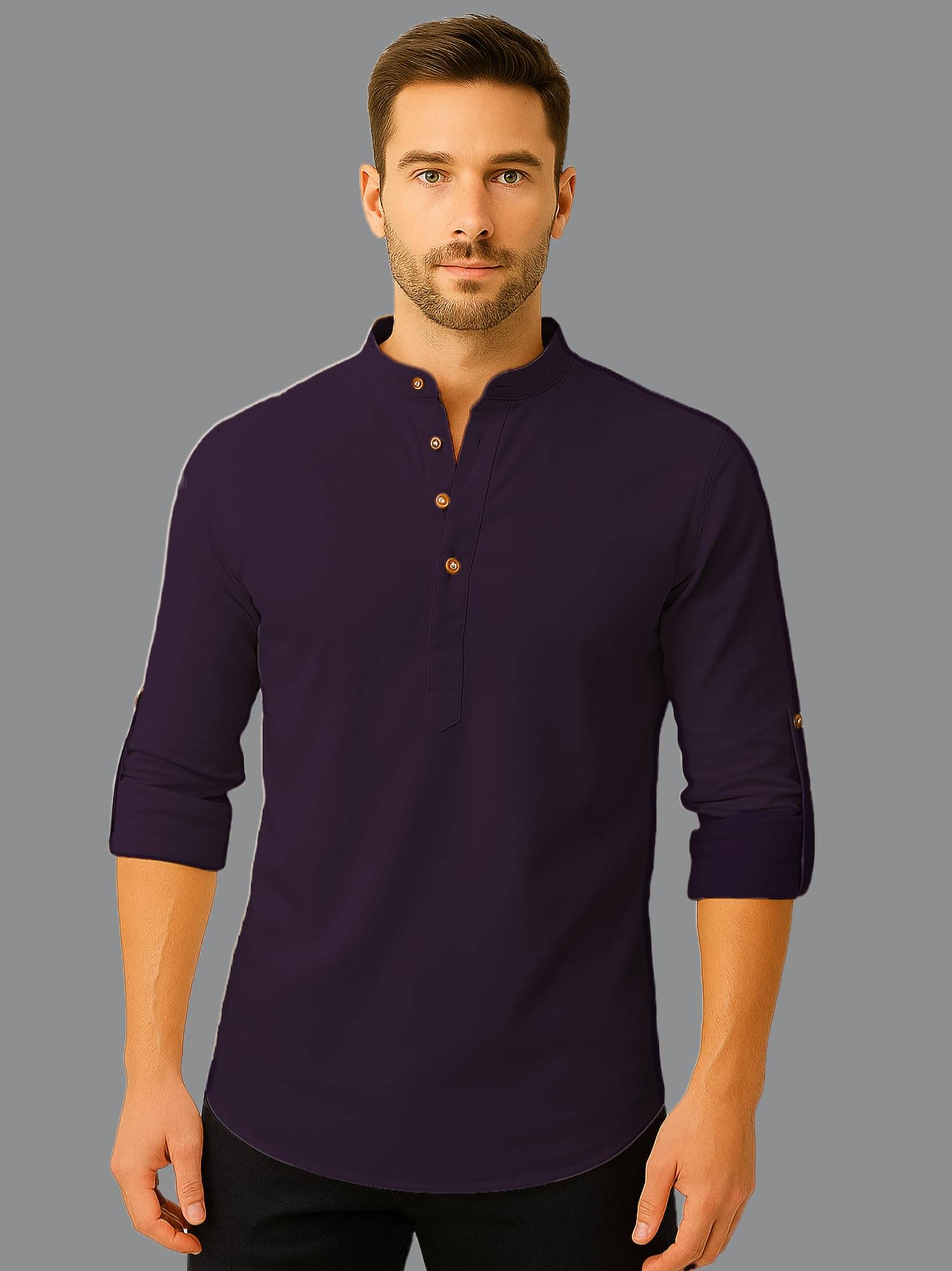 Indirae Magenta Cotton Blend Men's Shirt Style Kurta ( Pack of 1 ) Indirae Magenta Cotton Blend Men's Shirt Style Kurta ( Pack of 1 )